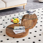 'MINORI' Double Layer Clear Tempered Glass Dark Wood Grain Coffee Table V656-WF-09