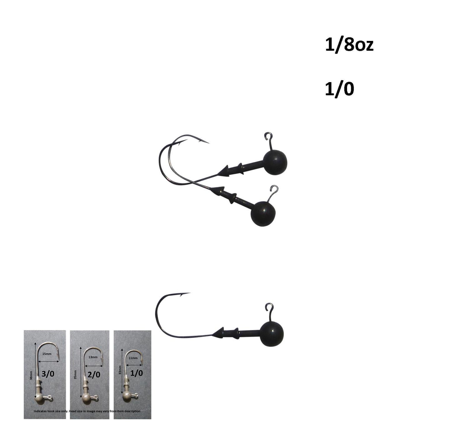 Vike 1/8 oz Round Jig Head with a Size 1/0 Hook Tungsten, 3 pack V658-93MC000020040