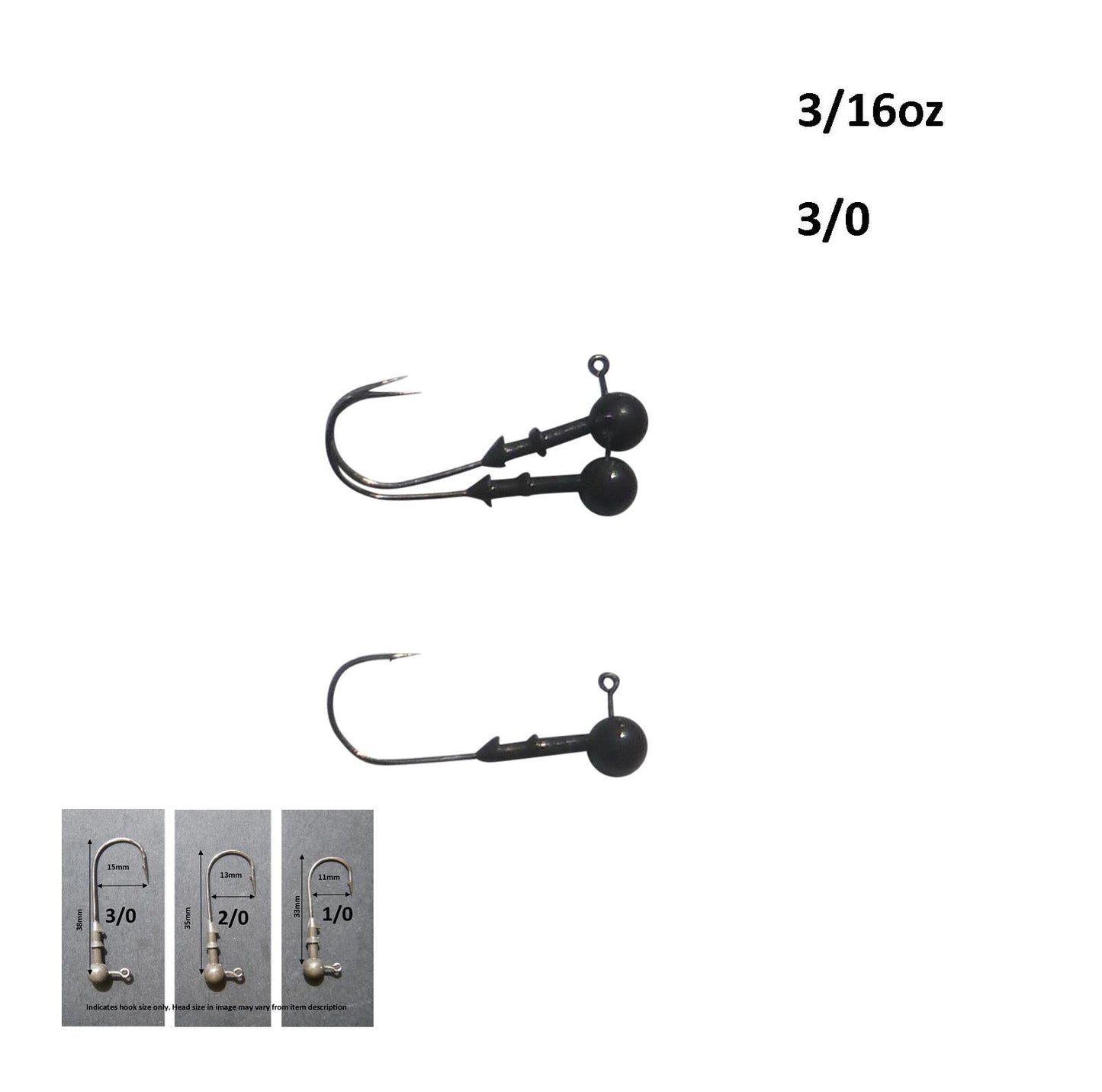 Vike 3/16 oz Round Jig Head with a Size 3/0 Hook Tungsten, 3 pack V658-93MC000020090
