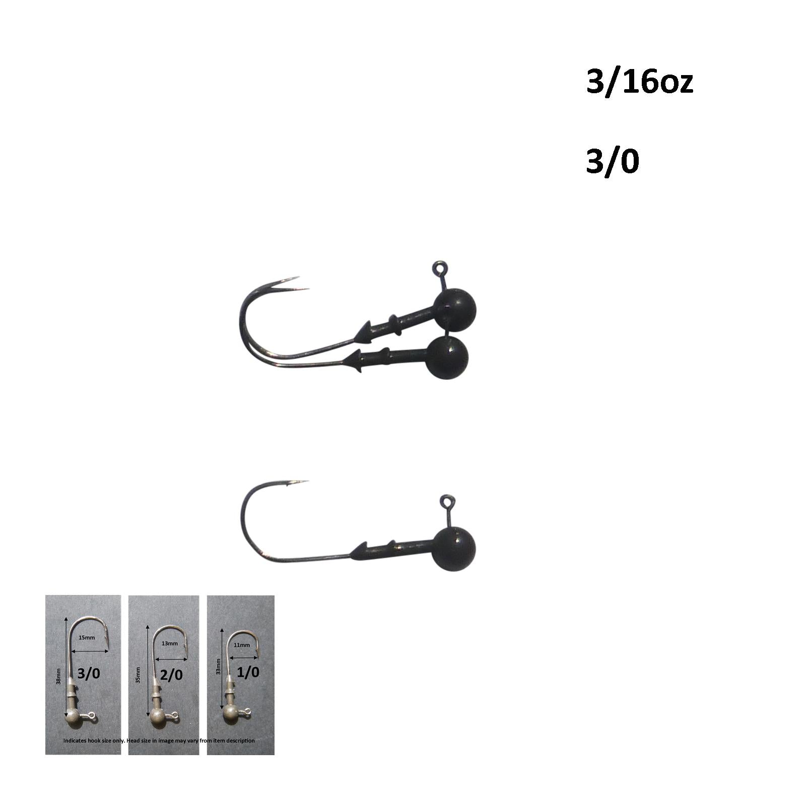 Vike 3/16 oz Round Jig Head with a Size 3/0 Hook Tungsten, 3 pack V658-93MC000020090