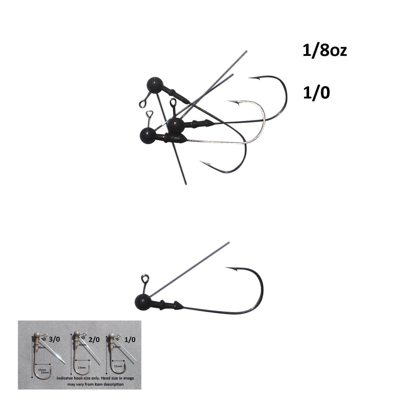 Vike 1/8 oz Weedless Round Jig Head with a Size 1/0 Hook Tungsten, 3 pack V658-93MC000020150