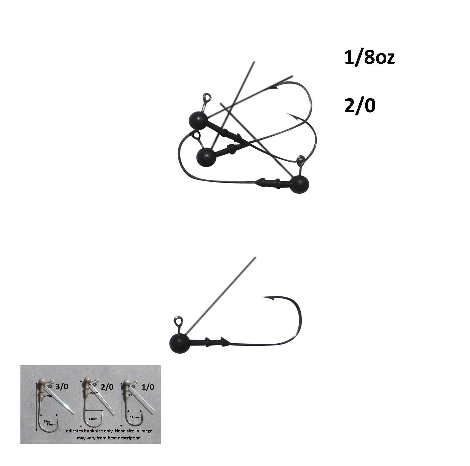 Vike 1/8 oz Weedless Round Jig Head with a Size 2/0 Hook Tungsten, 3 pack V658-93MC000020160
