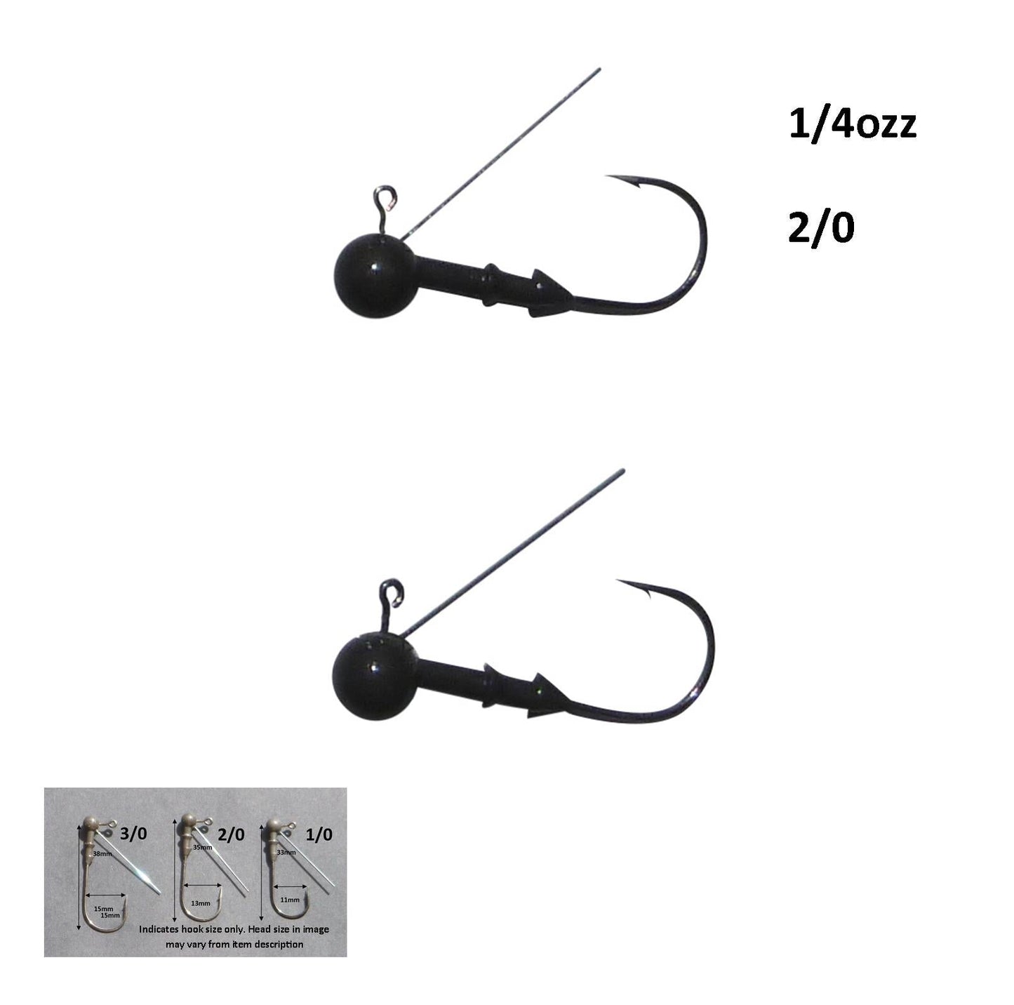 Vike 1/4 oz Weedless Round Jig Head with a Size 2/0 Hook Tungsten, 2 pack V658-93MC000020210