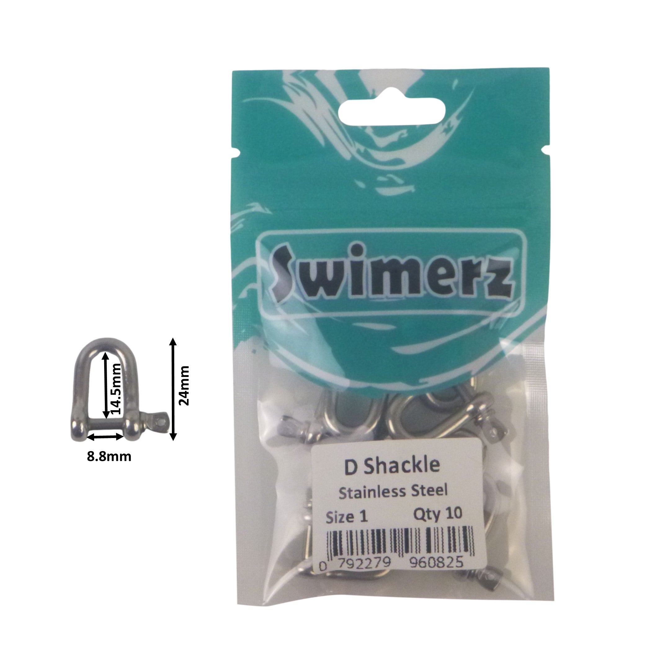 Swimerz Stainless Steel D Shackles, Size 1, 10 pack V658-93MC000020400