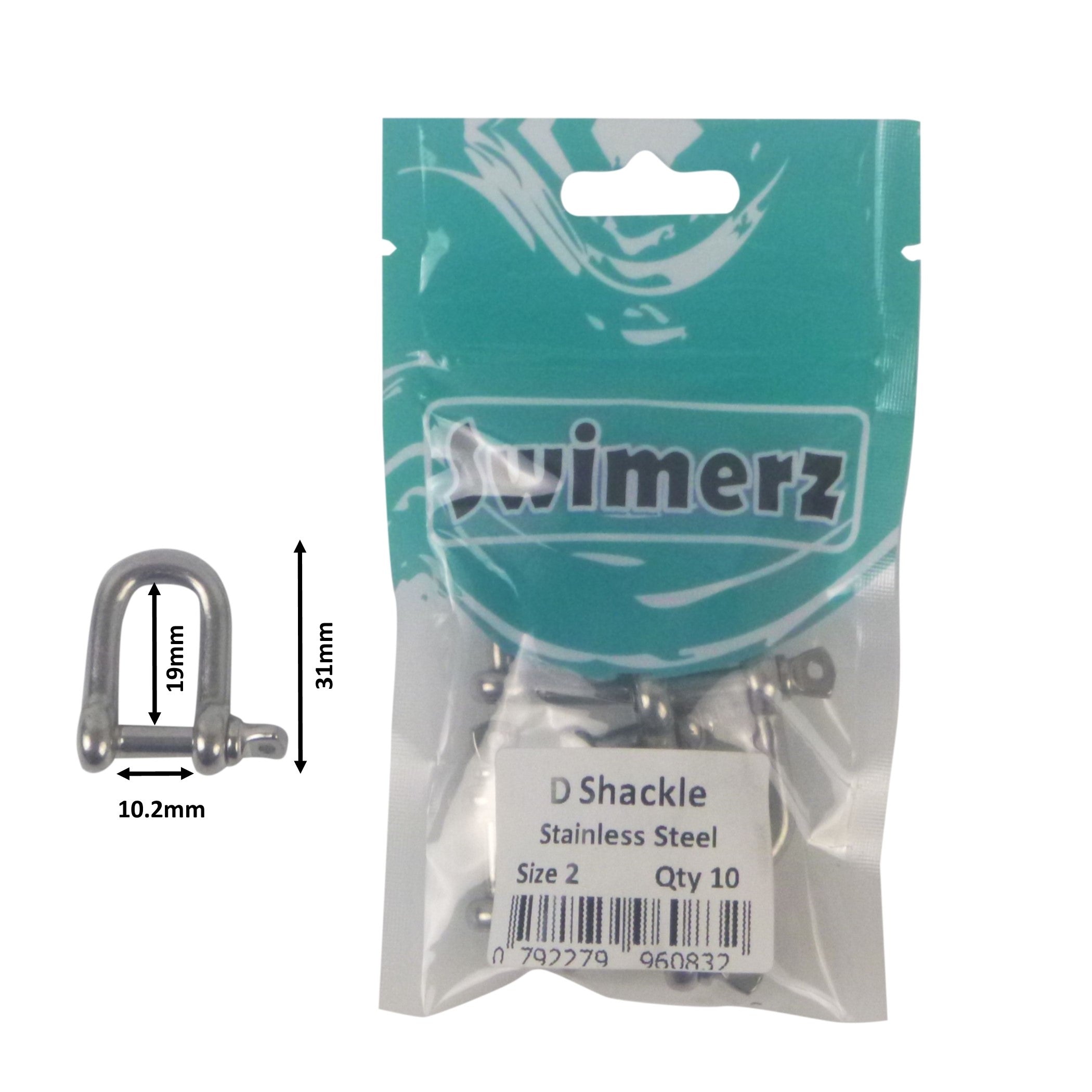 Swimerz Stainless Steel D Shackles, Size 2, 10 pack V658-93MC000020401