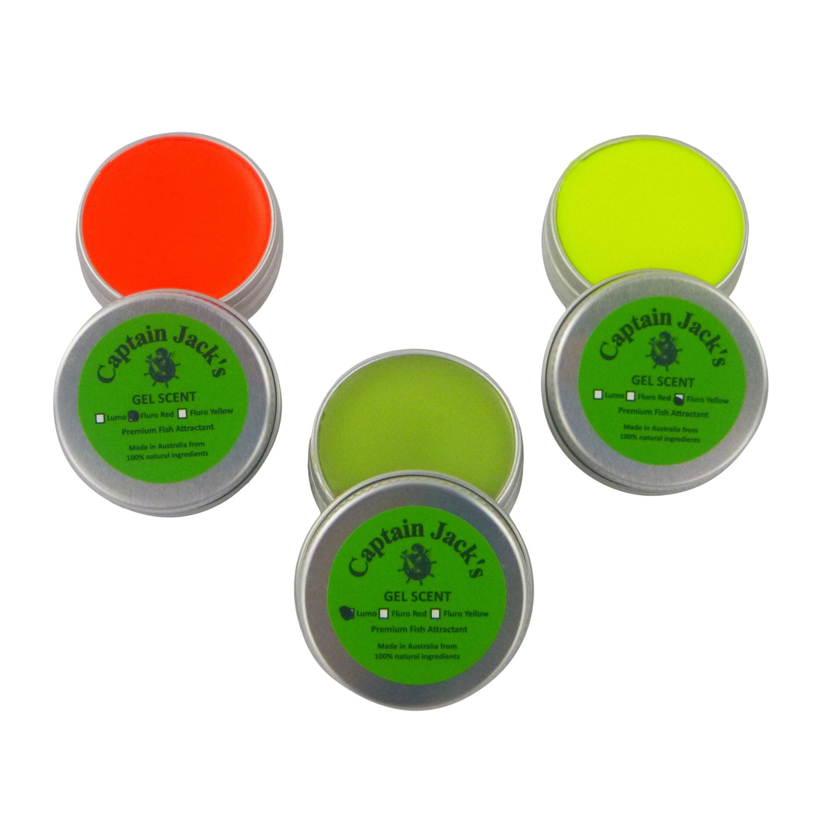 Captain Jack's 'Visibles' Gel Scent - 3 Pack, Lumo Blue Green, Fluoro Red, Fluoro Yellow V658-93MC000030108