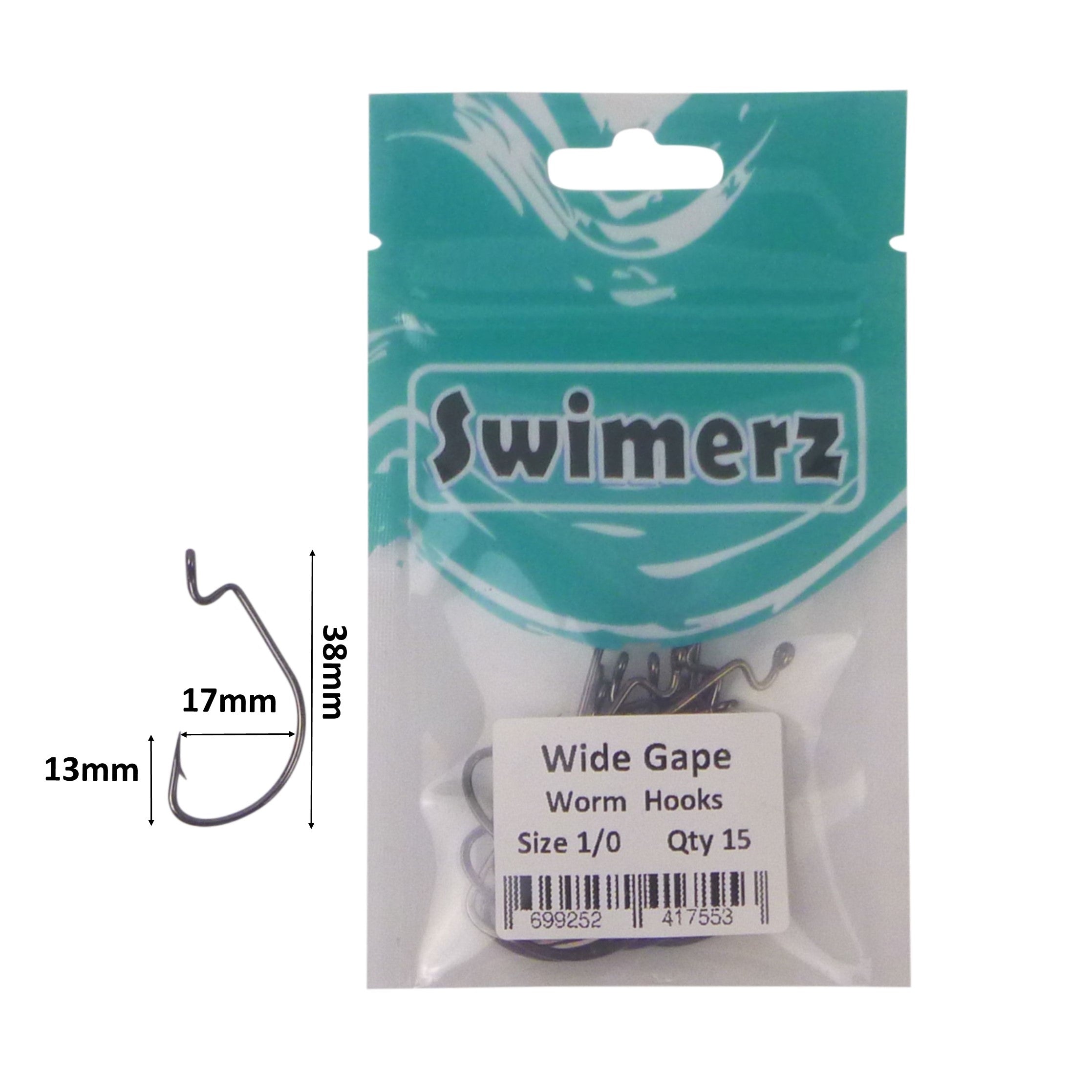 Swimerz 1/0 Wide Gape Worm Hook 15 Pack V658-93MC000102006