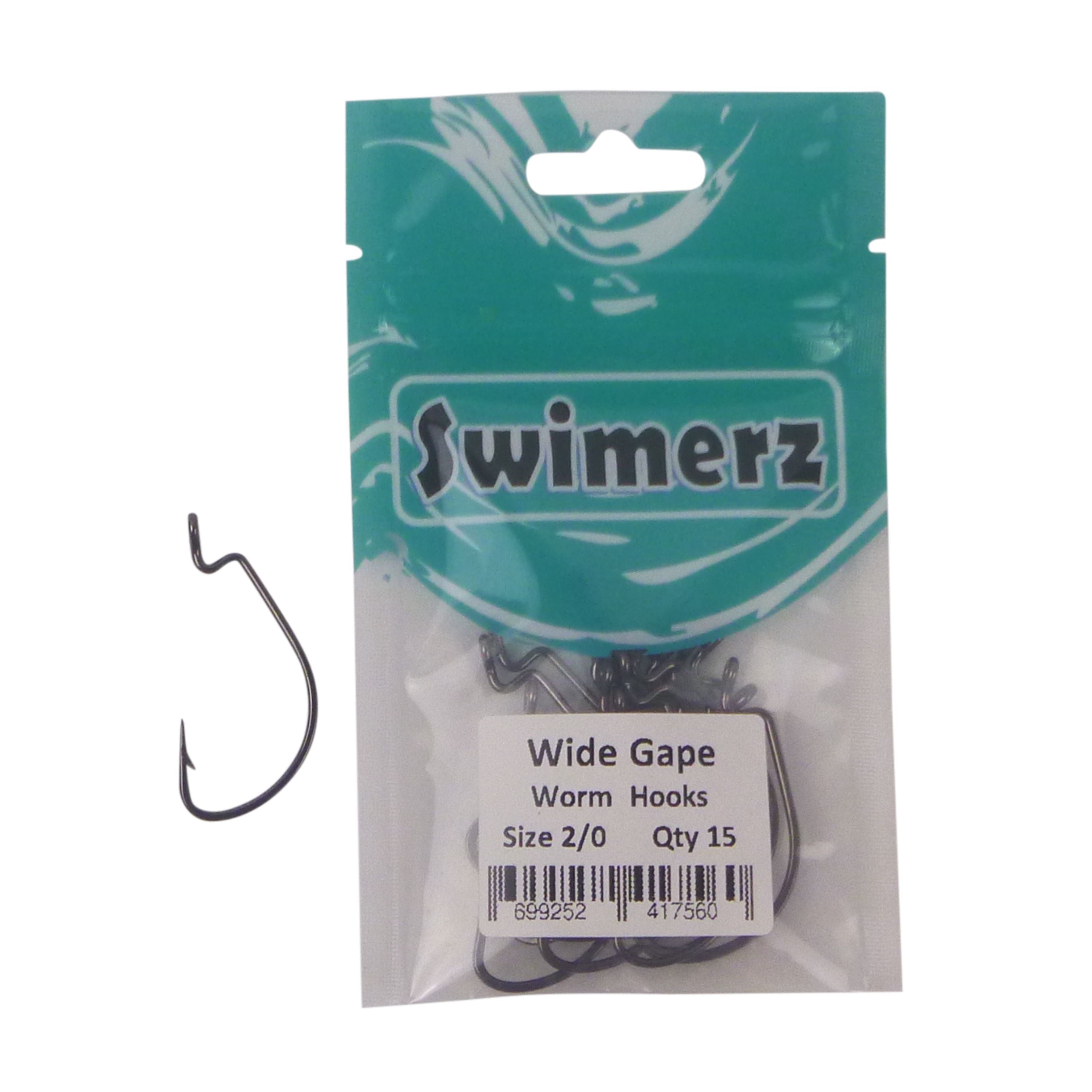 Swimerz 2/0 Wide Gape Worm Hook 15 Pack V658-93MC000102007