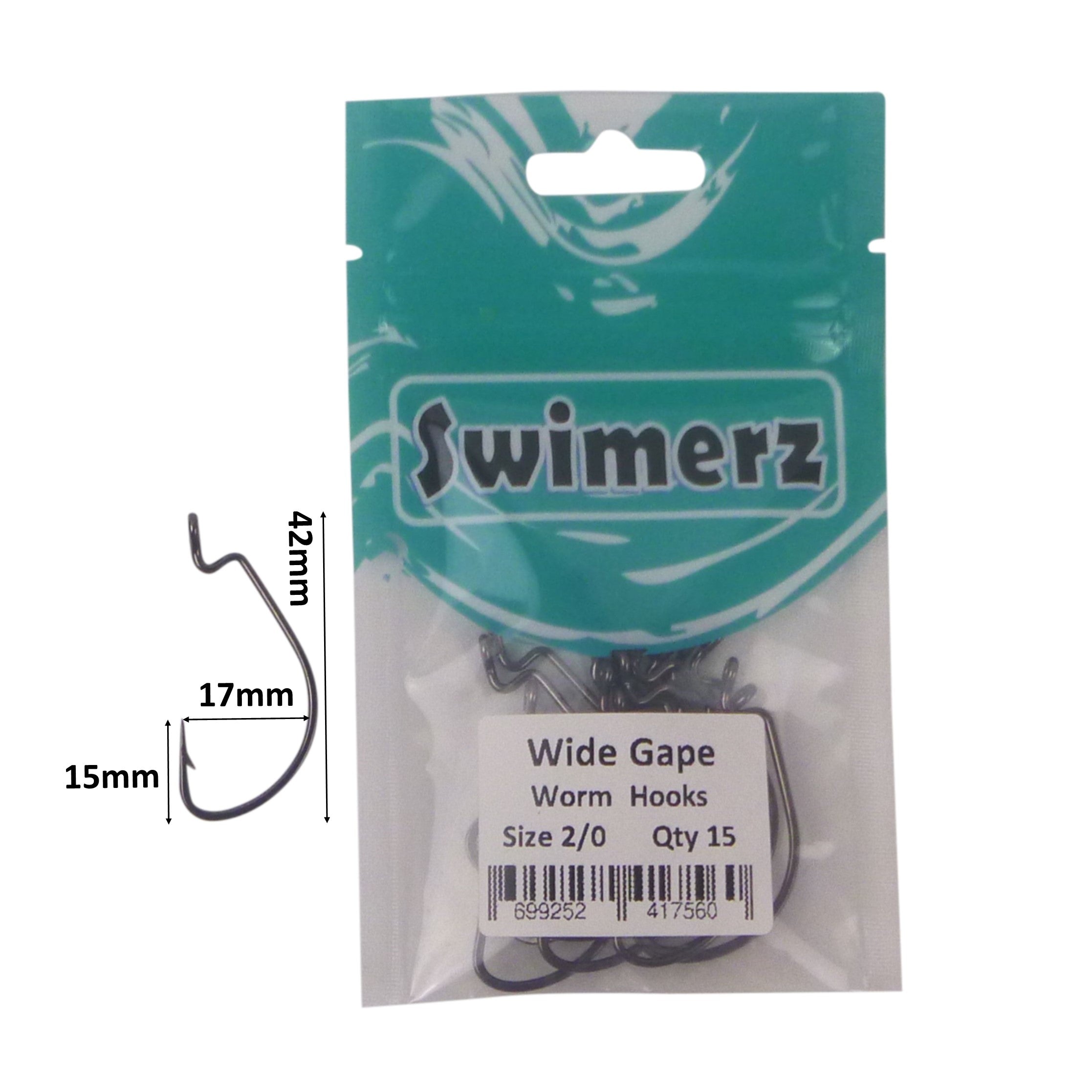 Swimerz 2/0 Wide Gape Worm Hook 15 Pack V658-93MC000102007