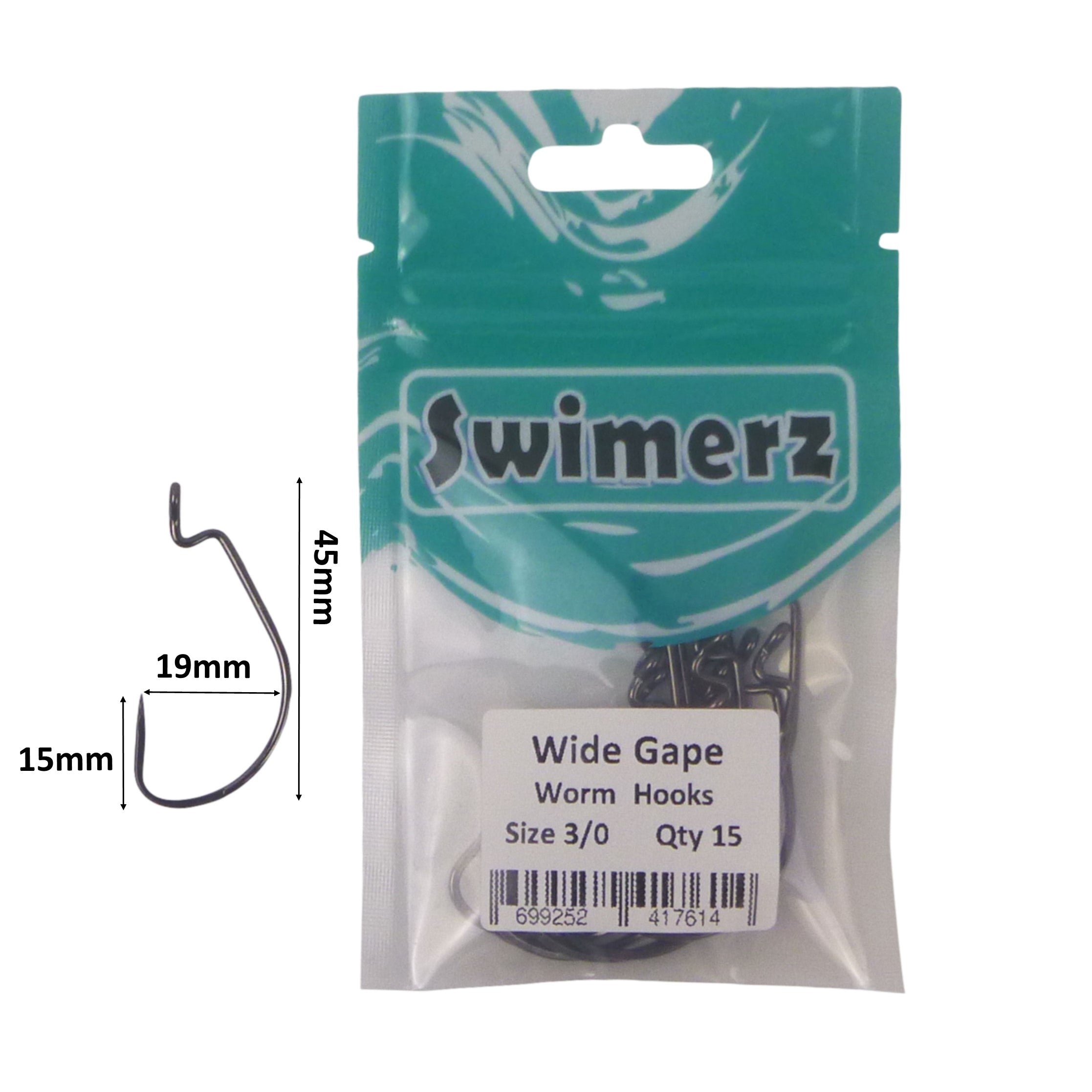 Swimerz 3/0 Wide Gape Worm Hook 15 Pack V658-93MC000102008