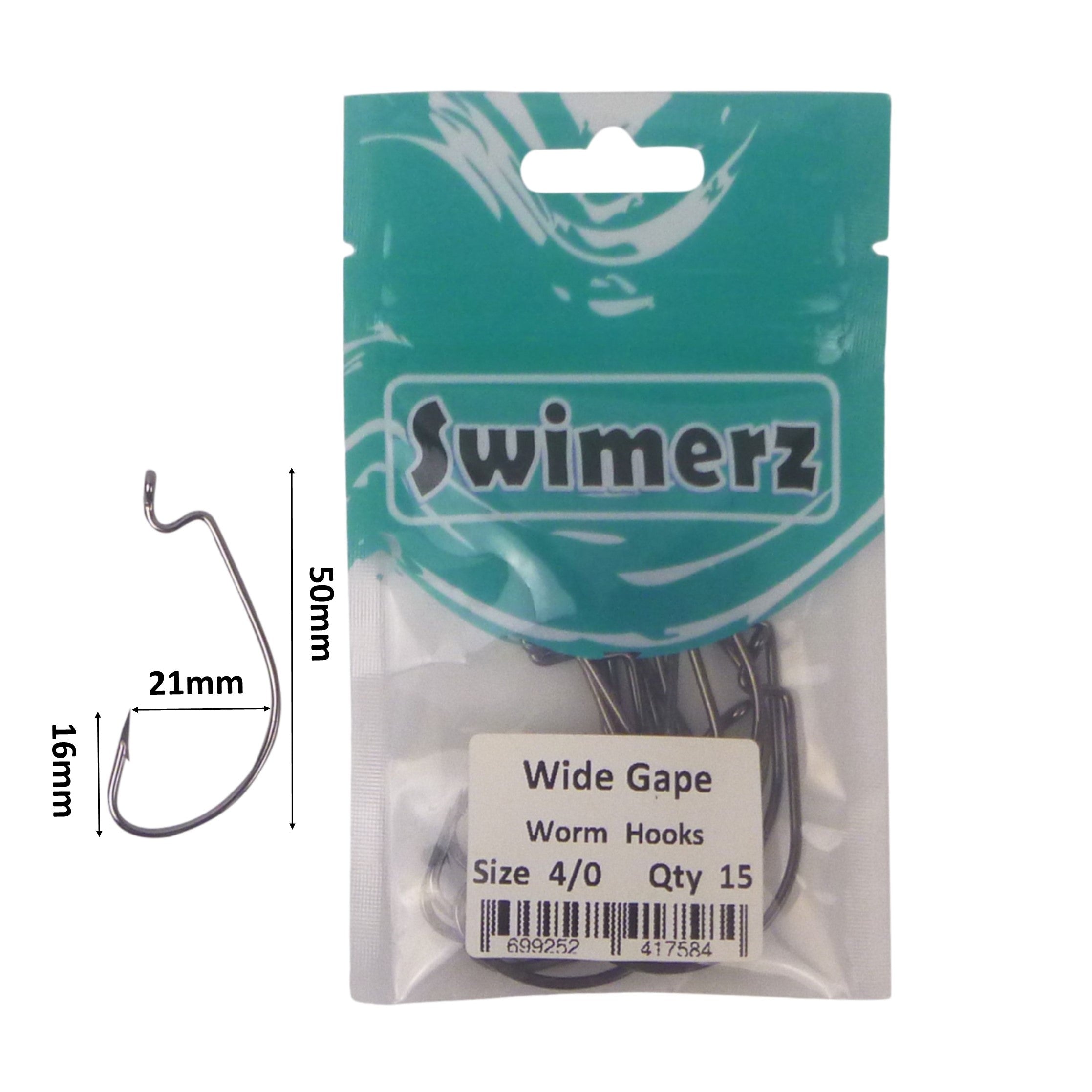 Swimerz 4/0 Wide Gape Worm Hook 15 Pack V658-93MC000102009