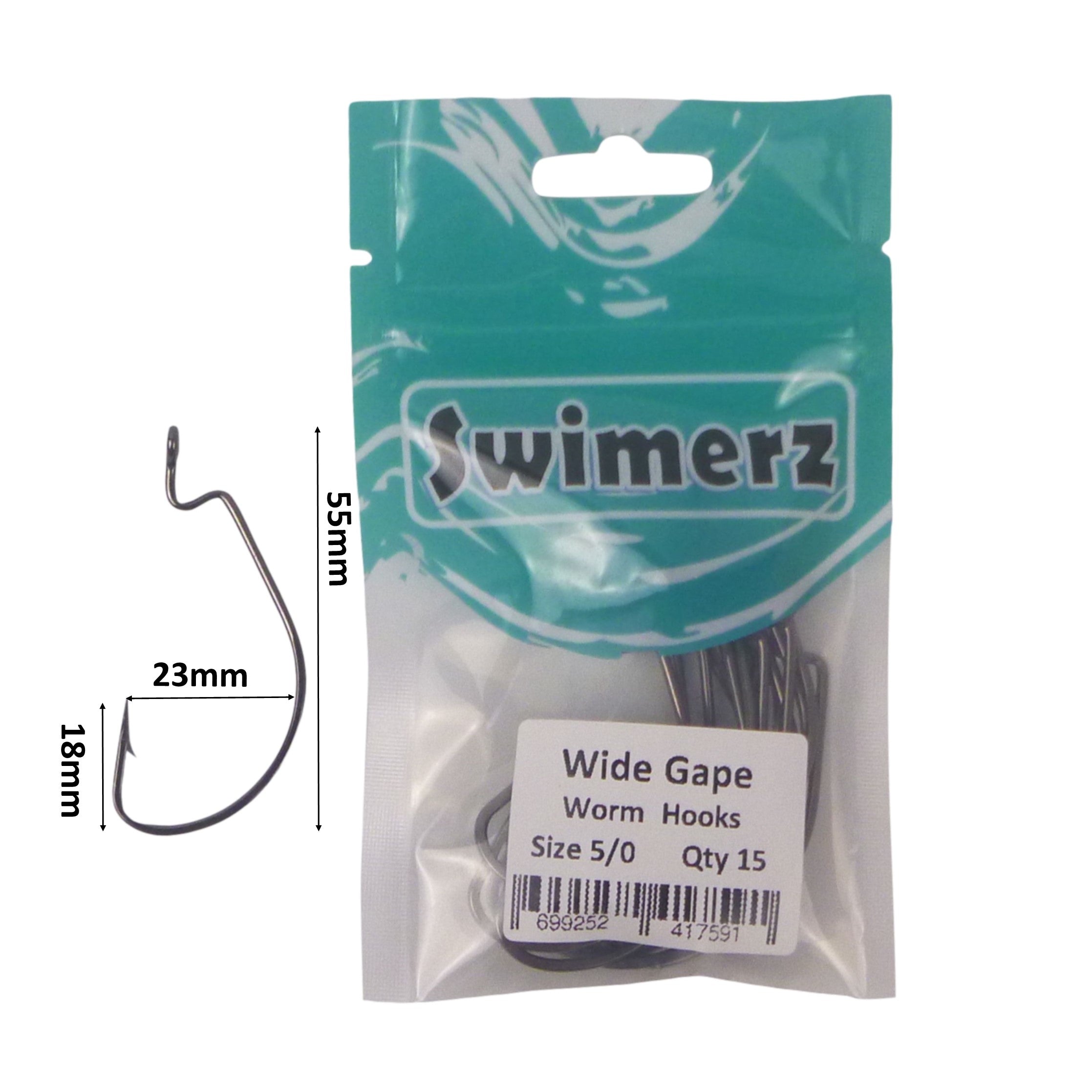 Swimerz 5/0 Wide Gape Worm Hook 15 Pack V658-93MC000102011