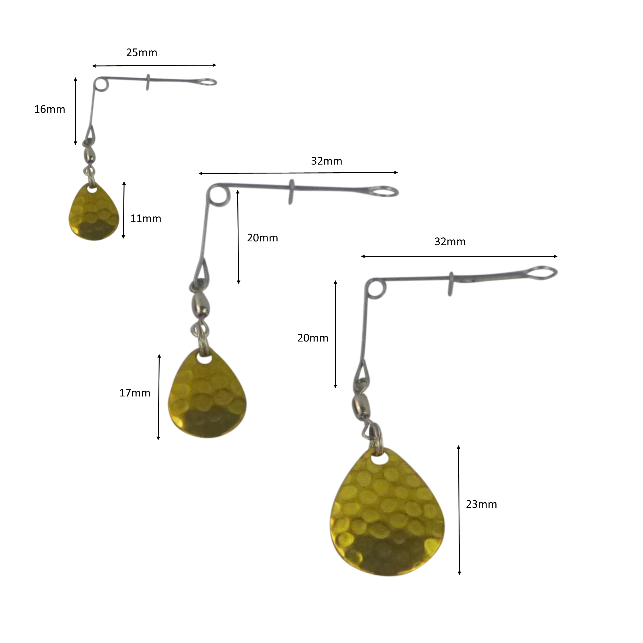 Swimerz Jig Spinner, Small, Hammered Brass, 5 Pack