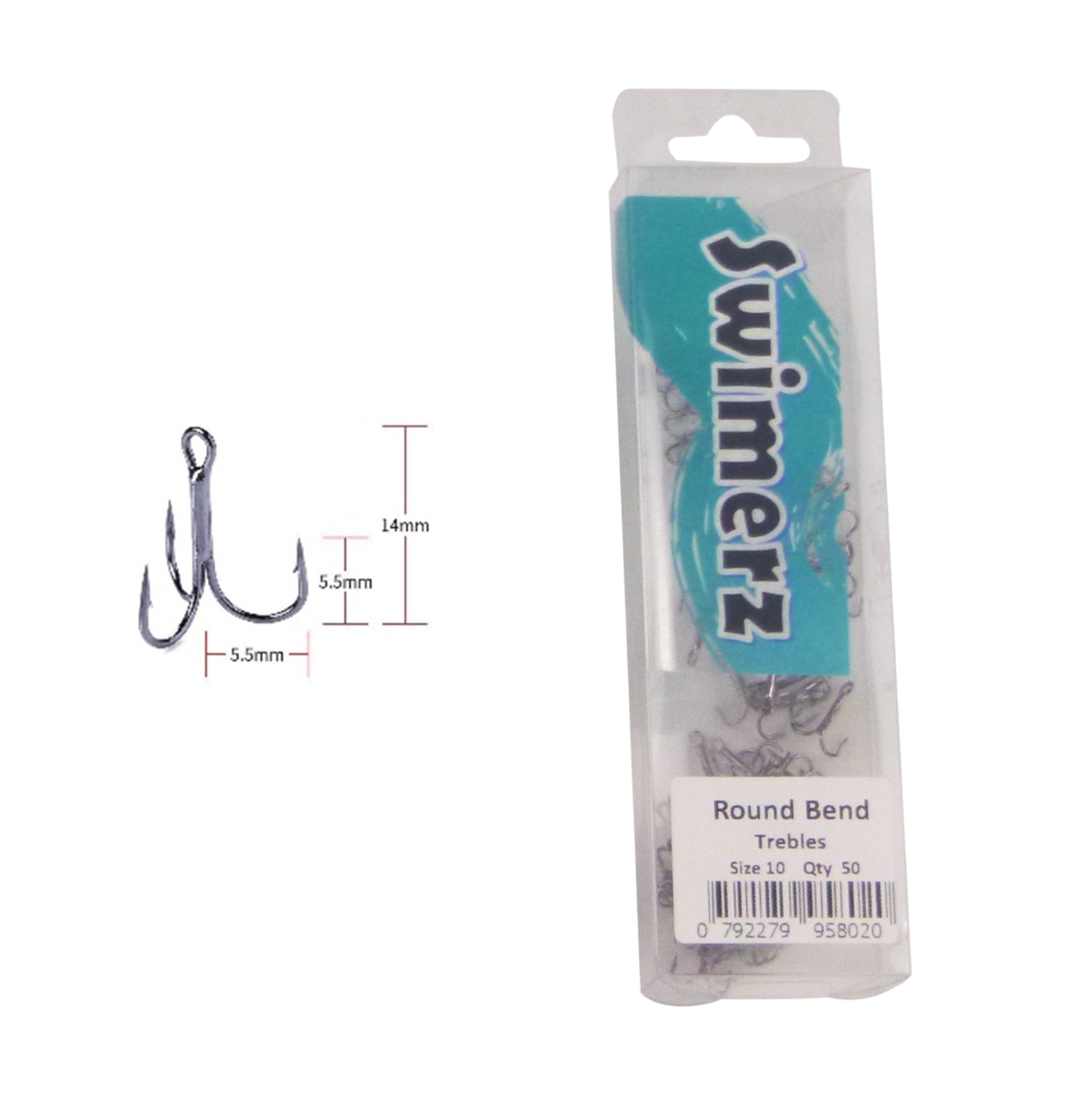 Swimerz Round Bend Trebles Size 10, 50 pack V658-93MC00032001