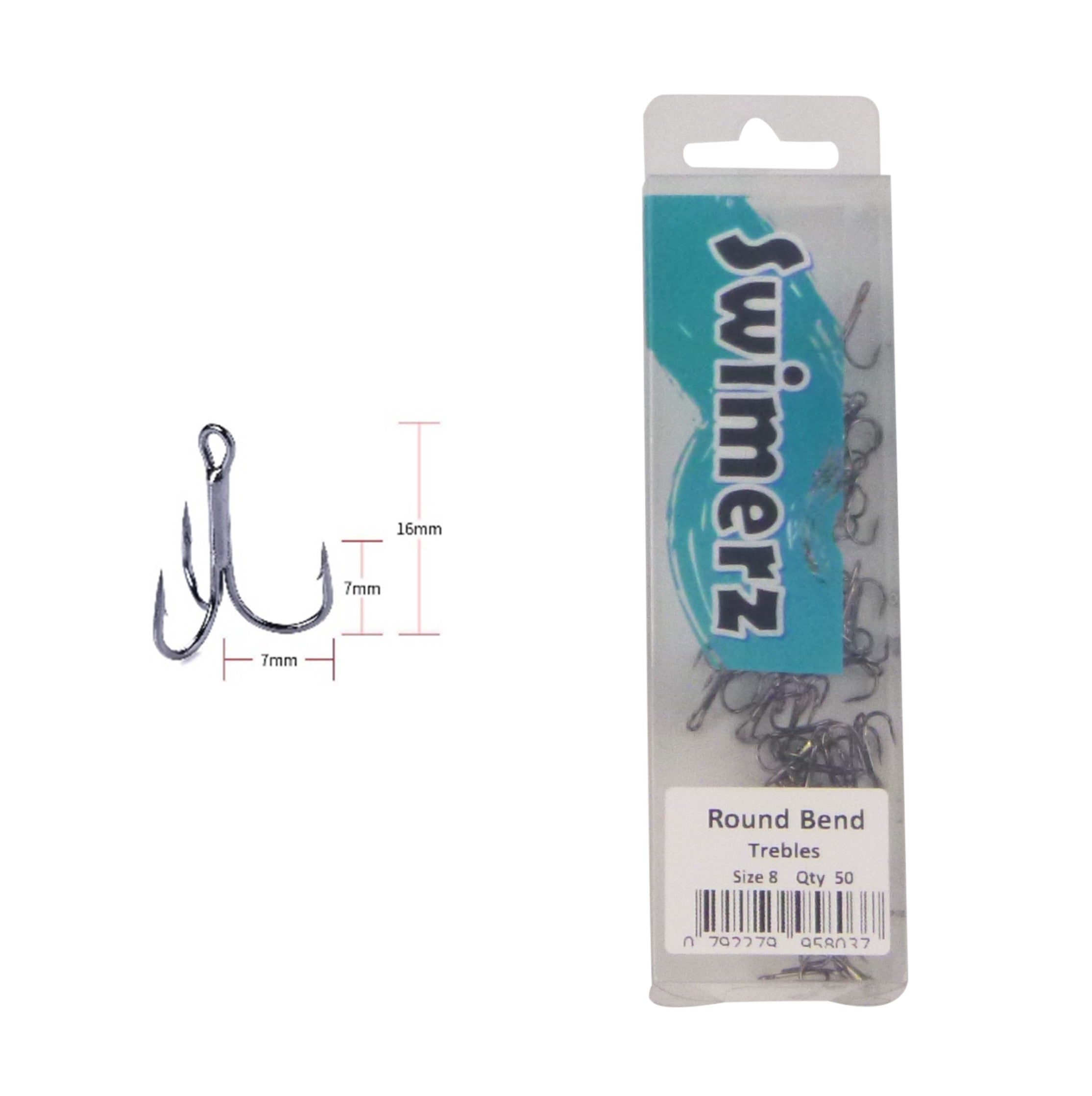 Swimerz Round Bend Trebles Size 8, 50 pack V658-93MC00032002
