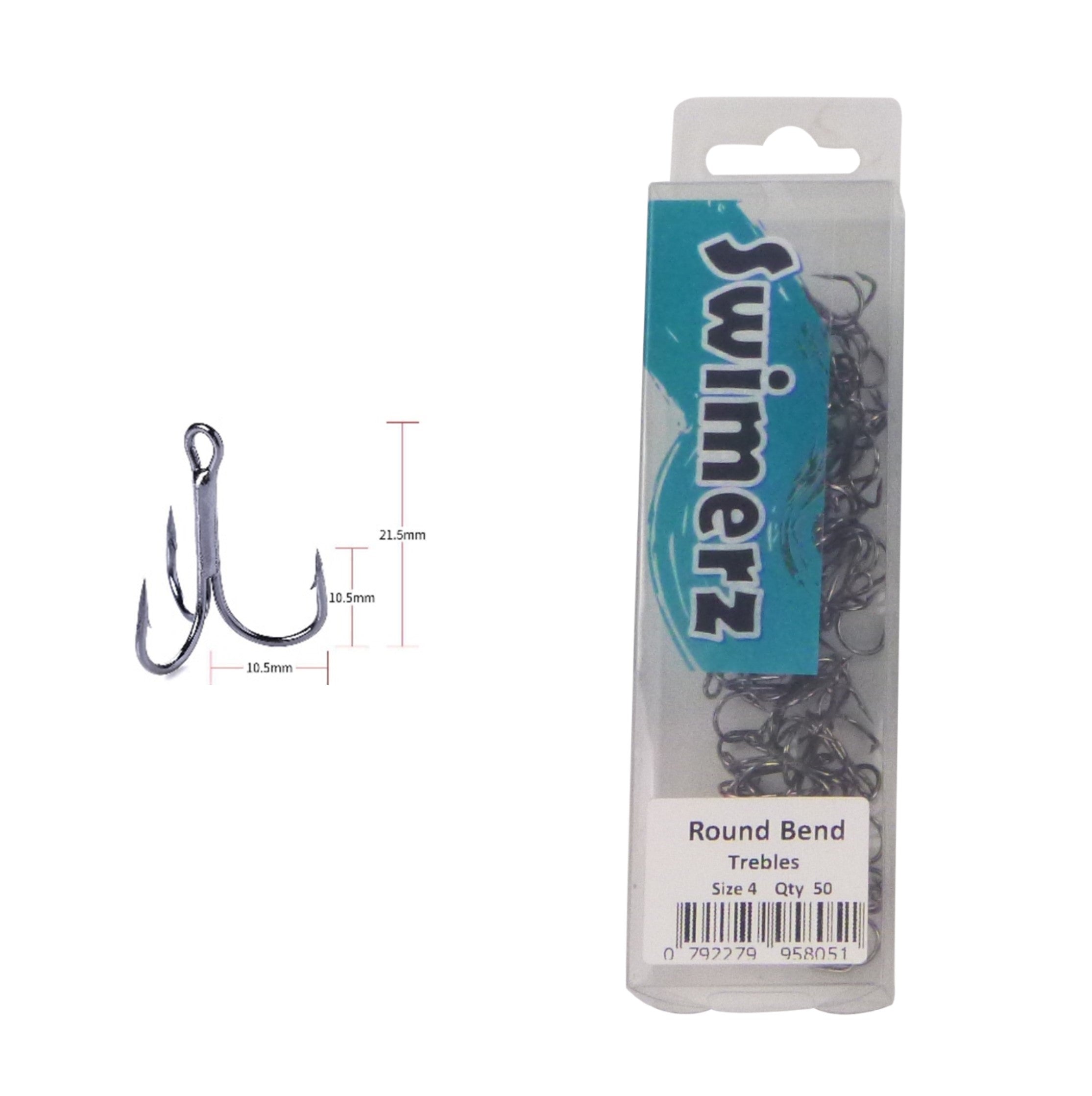Swimerz Round Bend Trebles Size 4, 50 pack V658-93MC00032004