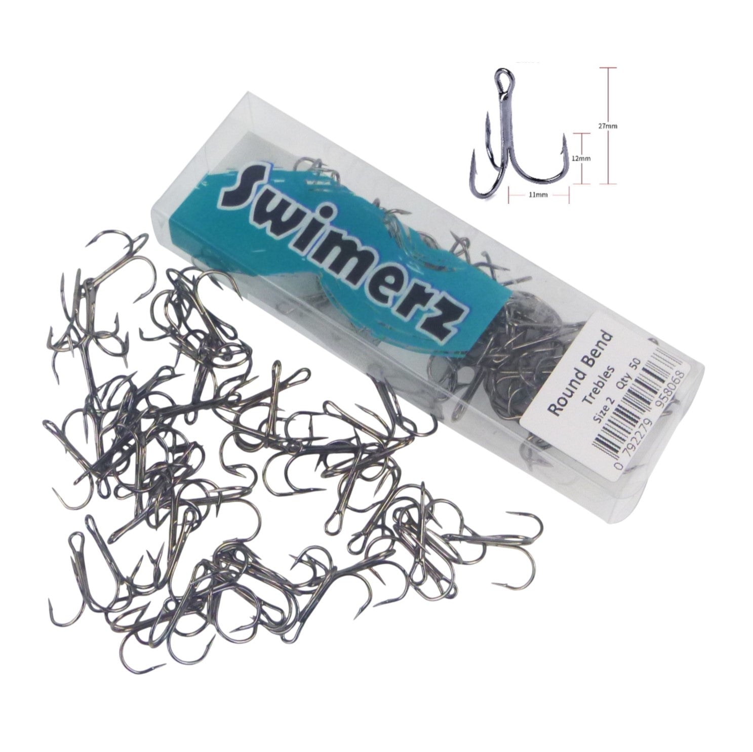 Swimerz Round Bend Trebles Size 2, 50 pack V658-93MC00032005