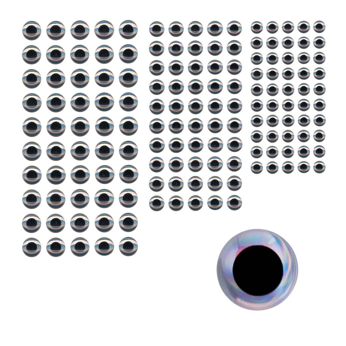 Artizan Molded Lure Eyes, 3.5, 5, 6.5mmD, Silver/Black, Qty 150 V658-93MC000340073