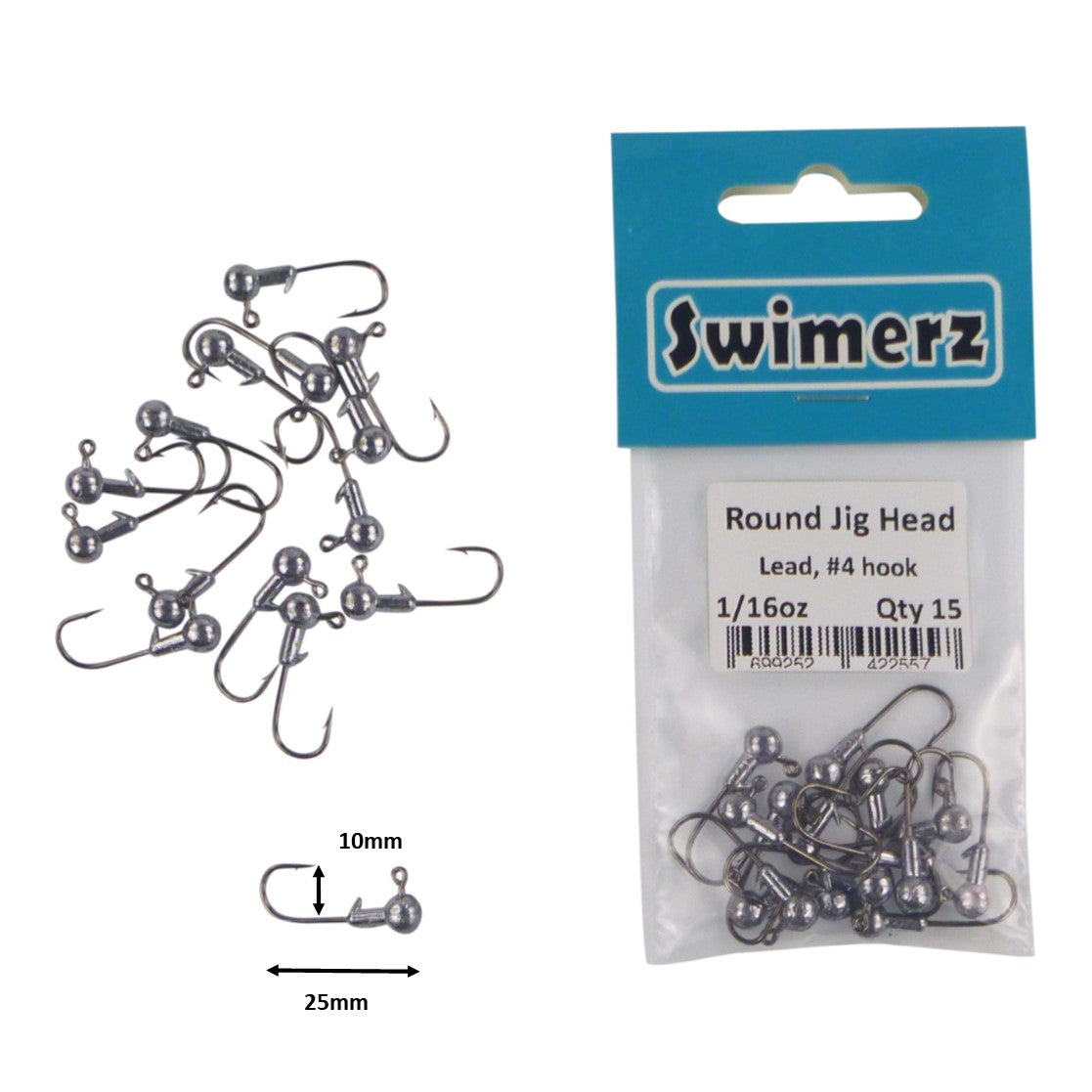 Swimerz Round Jig Head, 1/16 oz #4 Hook, 15 pack V658-93MC000362032