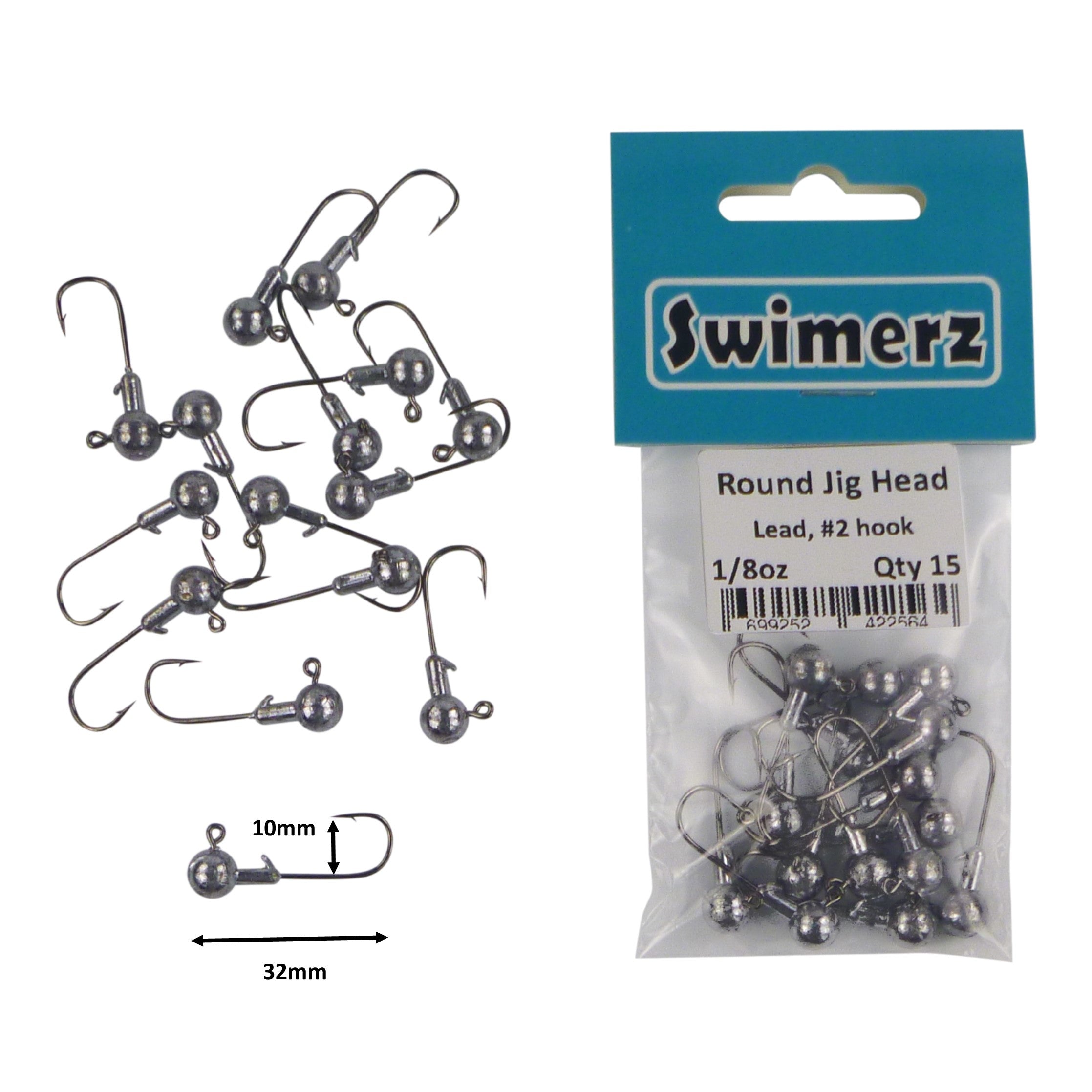 Swimerz Round Jig Head, 1/8 oz #2 Hook, 15 pack V658-93MC000362033