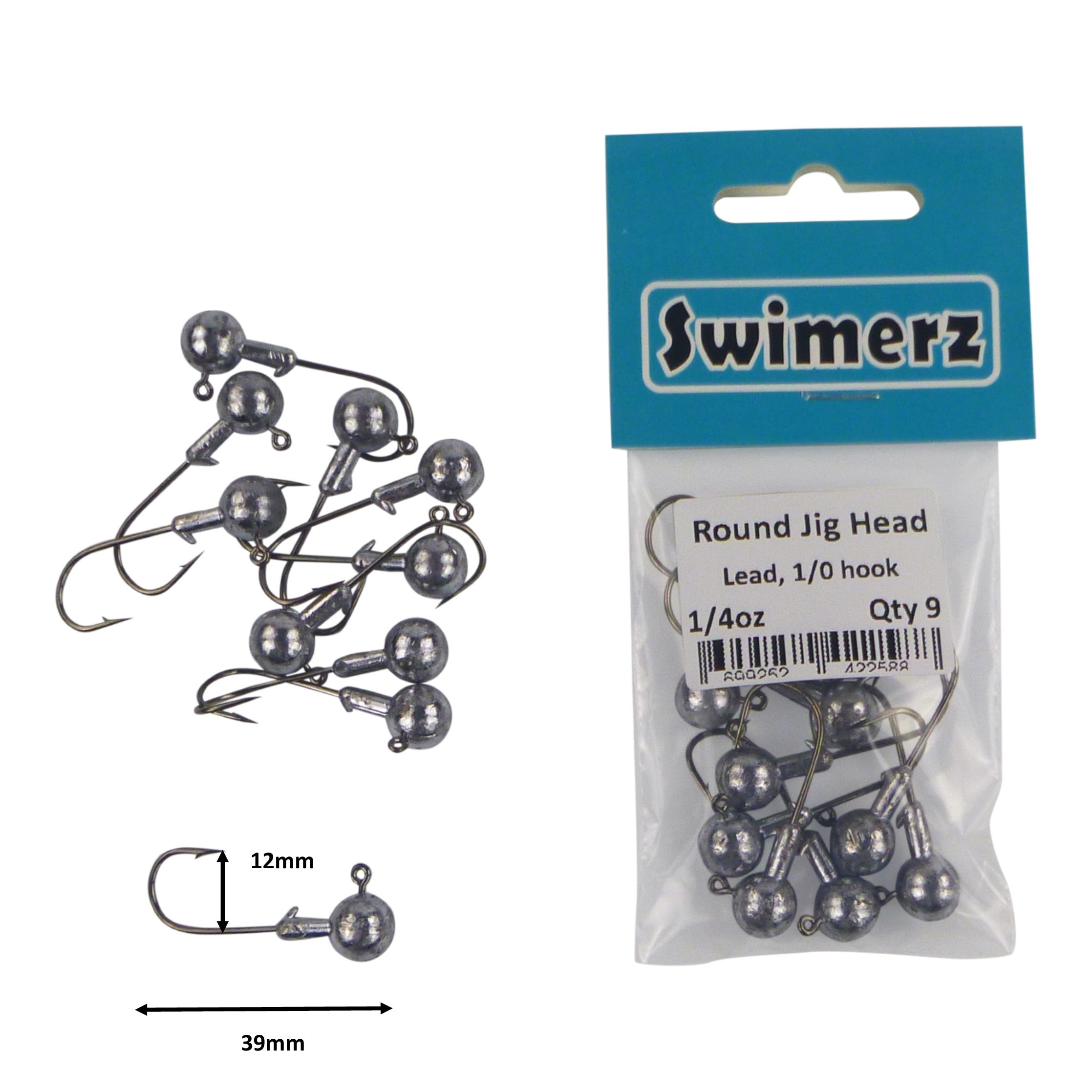 Swimerz Round Jig Head, 1/4 oz #1 Hook, 9 pack V658-93MC000362035