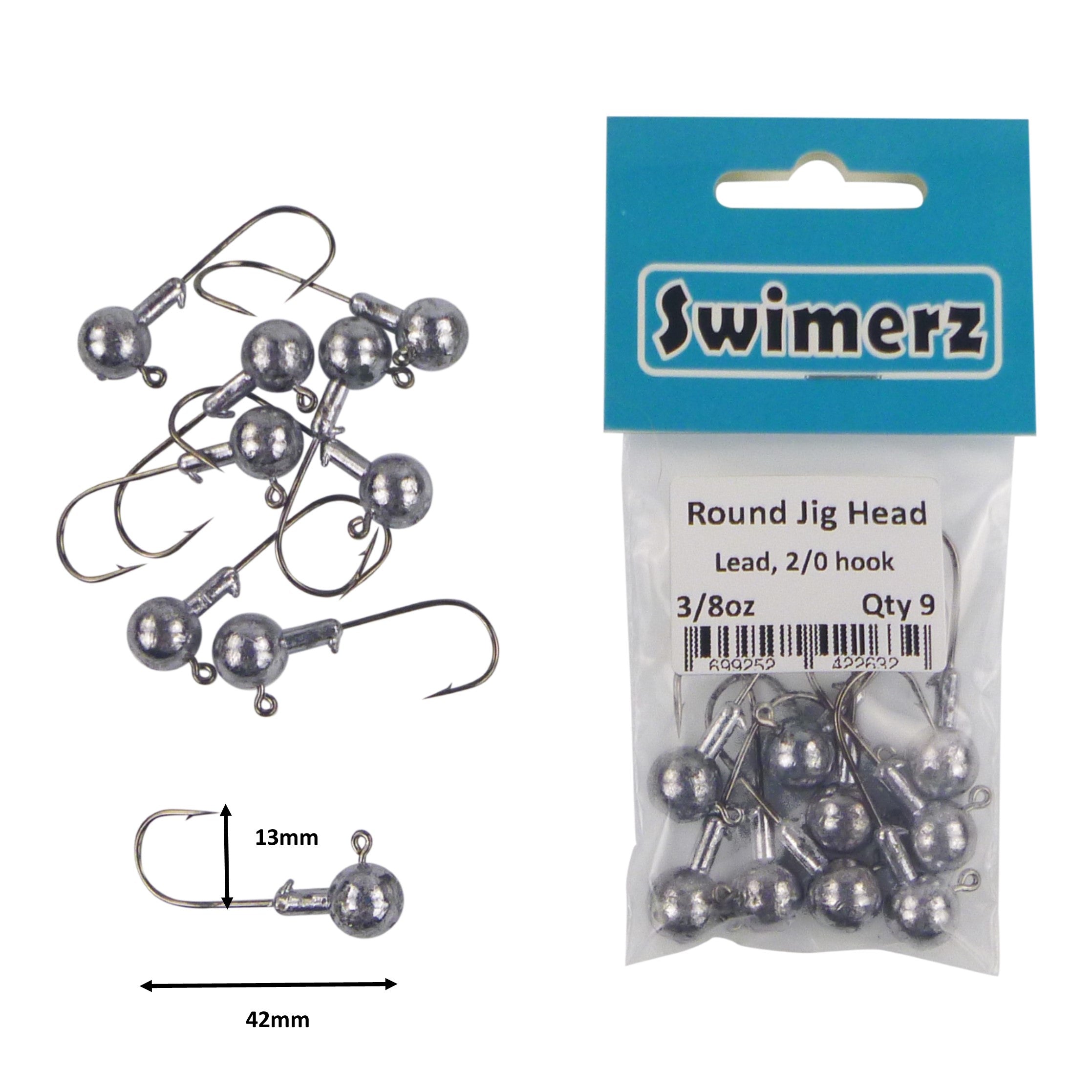 Swimerz Round Jig Head, 3/8 oz 2/0 Hook, 9 pack V658-93MC0003623021