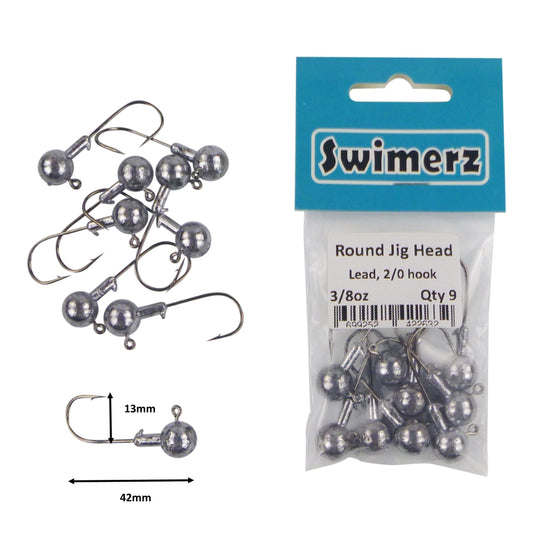 Swimerz Round Jig Head, 3/8 oz 2/0 Hook, 9 pack V658-93MC0003623021