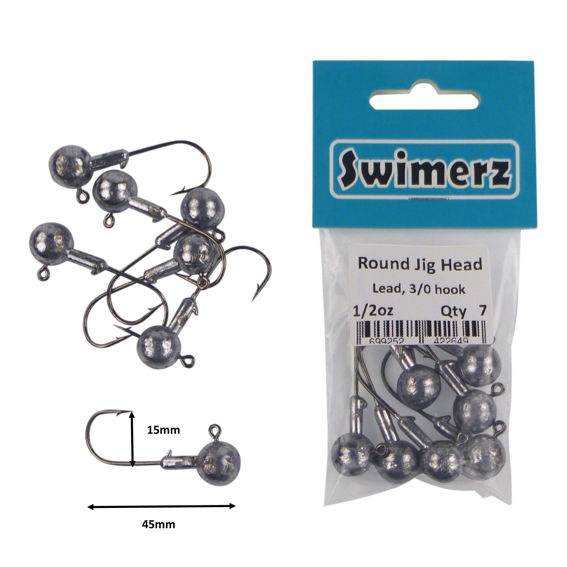 Swimerz Round Jig Head, 1/2 oz 2/0 Hook, 8 pack V658-93MC0003623027