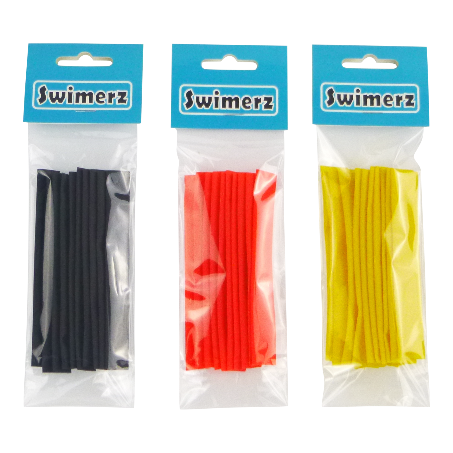 Swimerz Assist Hook Sleeves, 8/10mm Shrink Tube, Black, Yellow & Red, 100mm. Qty 30. V658-93MC000400002