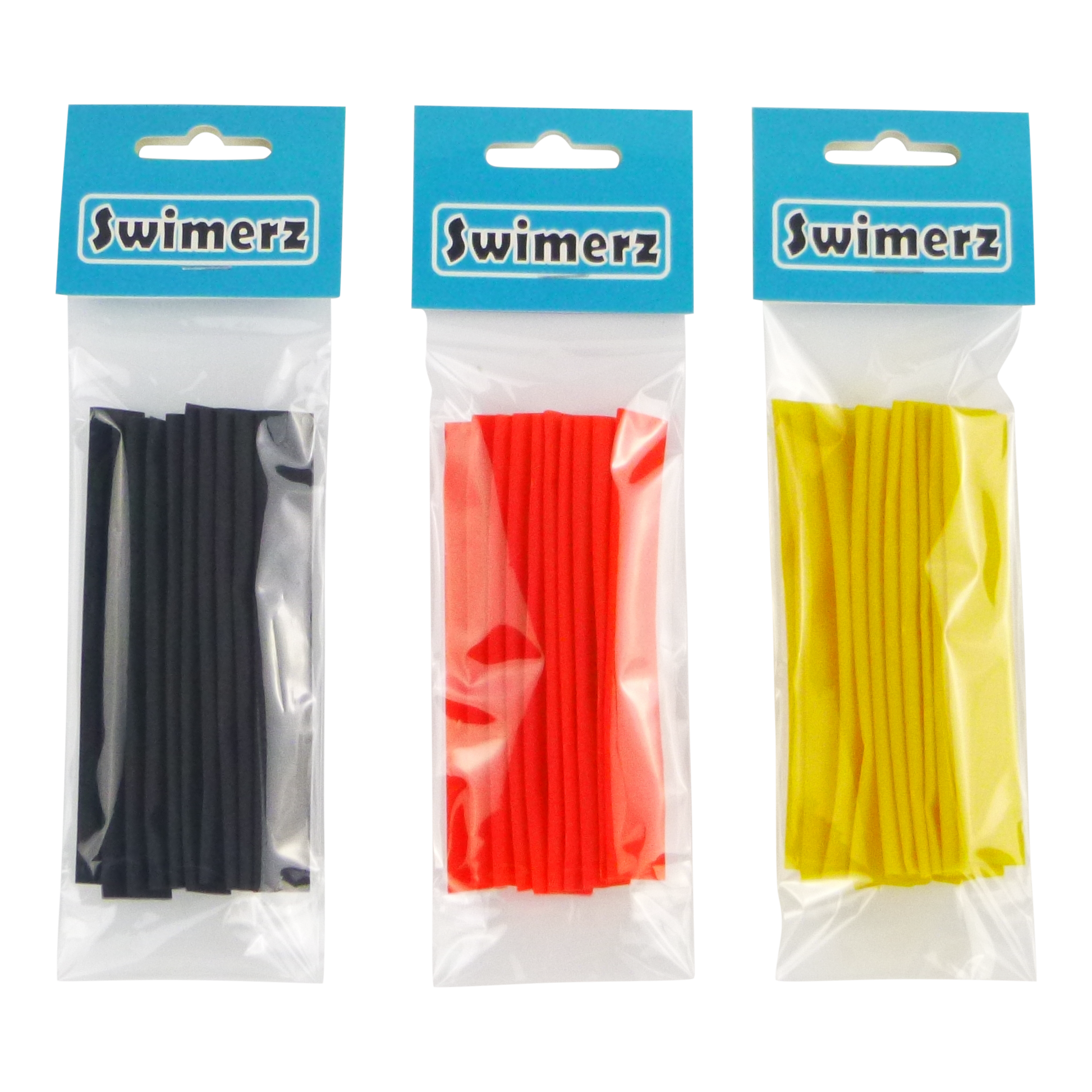 Swimerz Assist Hook Sleeves, 8/10mm Shrink Tube, Black, Yellow & Red, 100mm. Qty 30. V658-93MC000400002