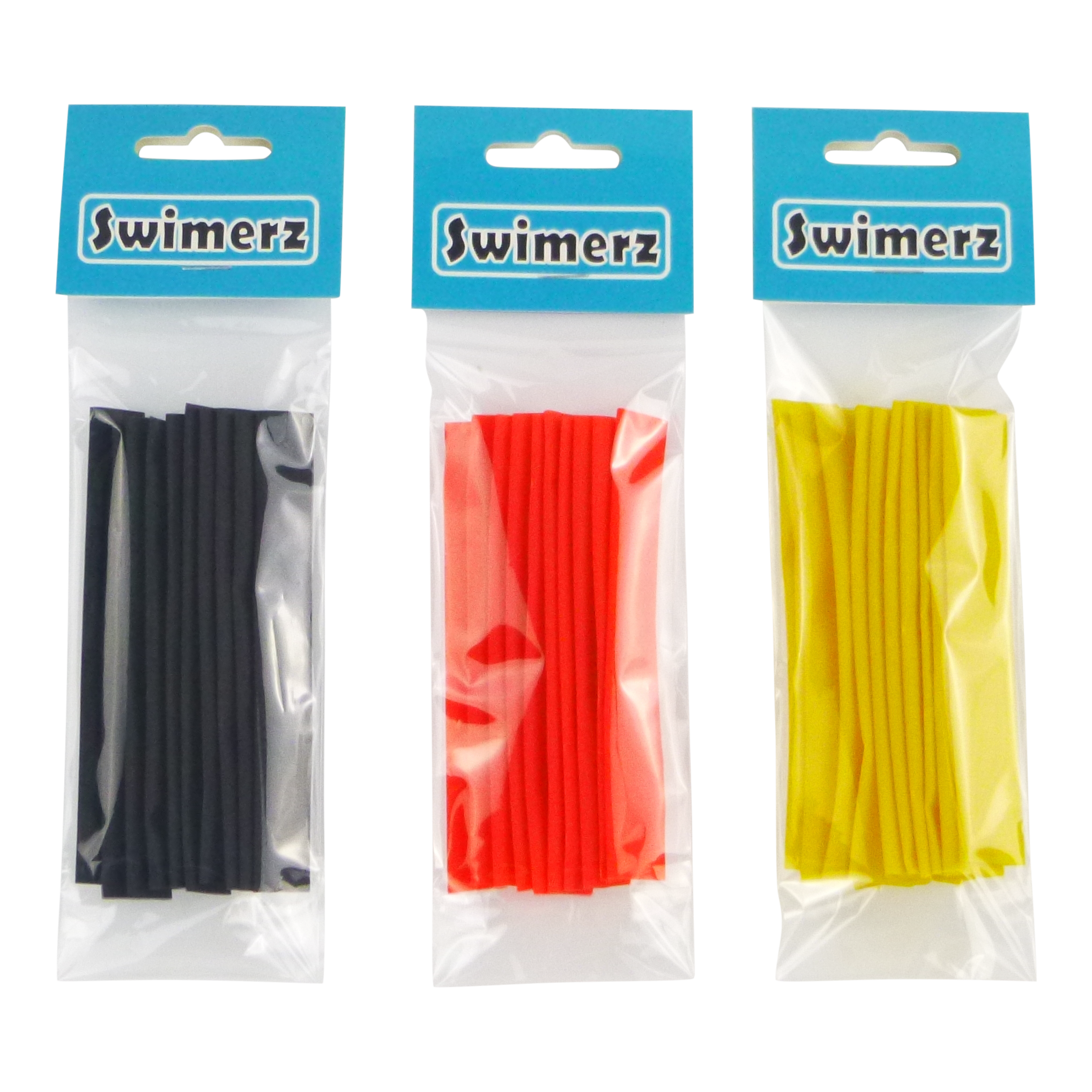 Swimerz Assist Hook Sleeves, 8/10mm Shrink Tube, Black, Yellow & Red, 100mm. Qty 30. V658-93MC000400002