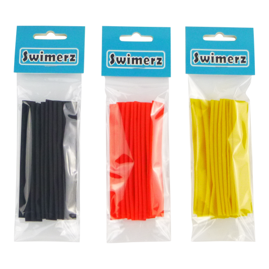 Swimerz Assist Hook Sleeves, 8/10mm Shrink Tube, Black, Yellow & Red, 100mm. Qty 30. V658-93MC000400002