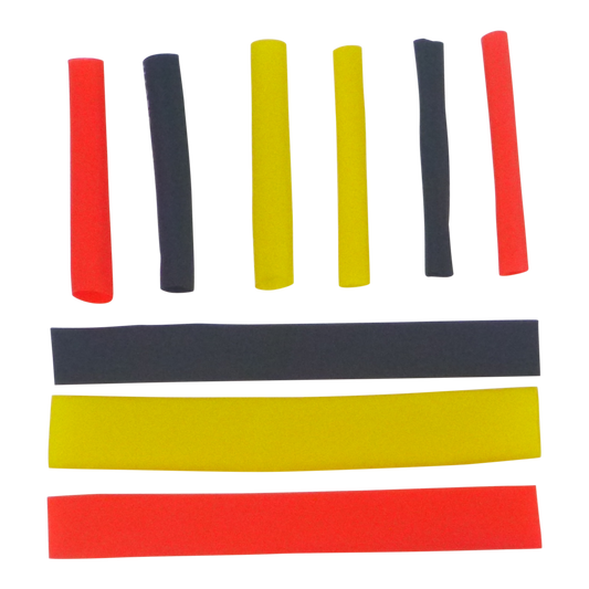 Swimerz Assist Hook Sleeves, 4mm Shrink Tube, Black, Yellow & Red, 50mm. Qty 45. V658-93MC000400004
