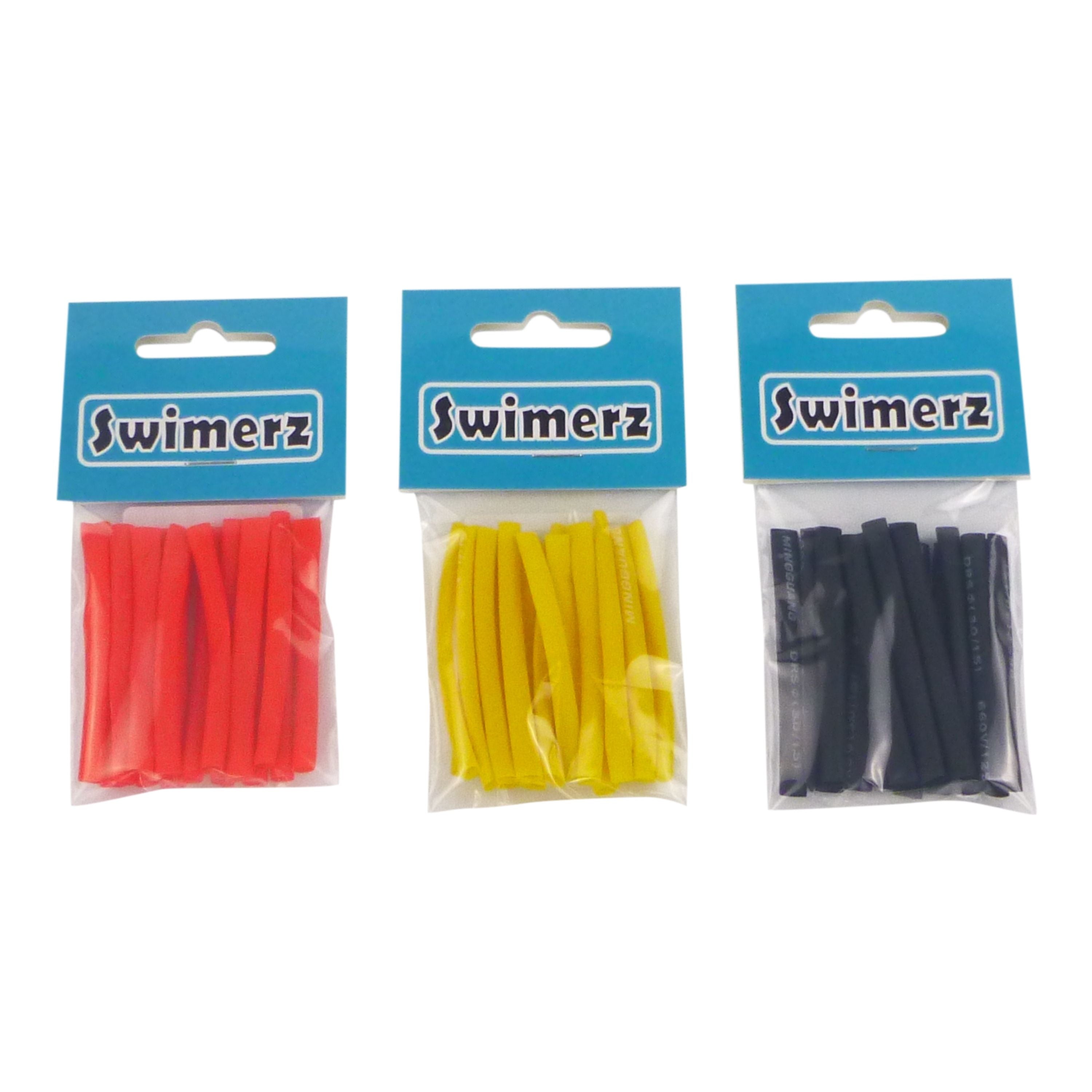 Swimerz Assist Hook Sleeves, 3mm Shrink Tube, Black, Yellow & Red, 50mmL. Qty 45. V658-93MC000400006