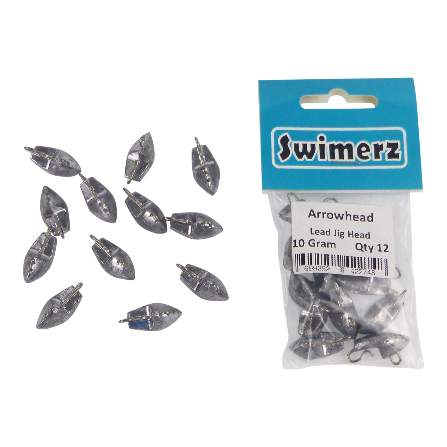 Swimerz 10gm Arrowhead Jig Head, 3/8oz, Lead, Qty 12 V658-93MC000471002