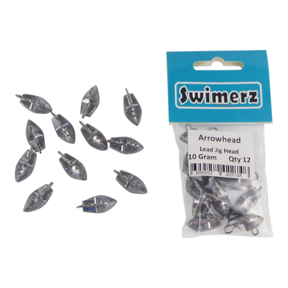 Swimerz 10gm Arrowhead Jig Head, 3/8oz, Lead, Qty 12 V658-93MC000471002