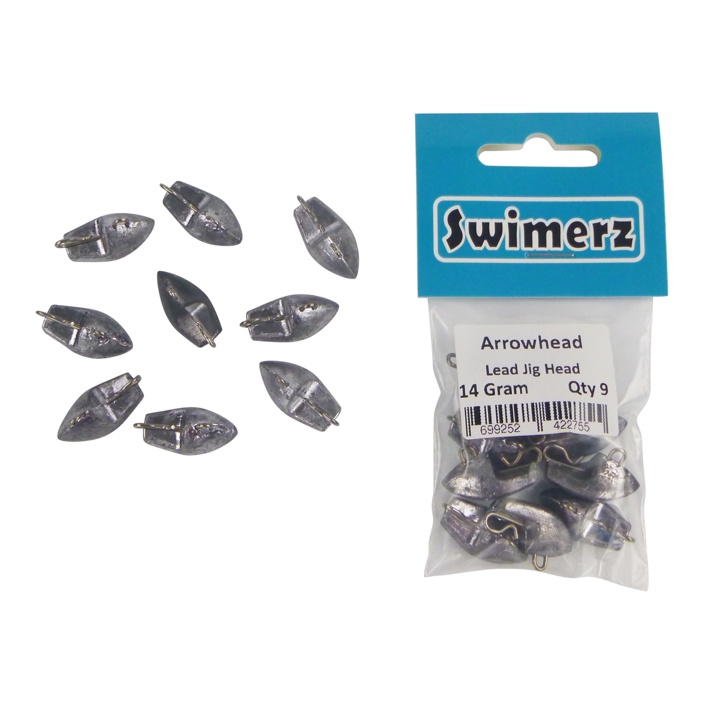 Swimerz 14gm Arrowhead Jig Head, 1/2oz, Lead, Qty 10 V658-93MC000471003
