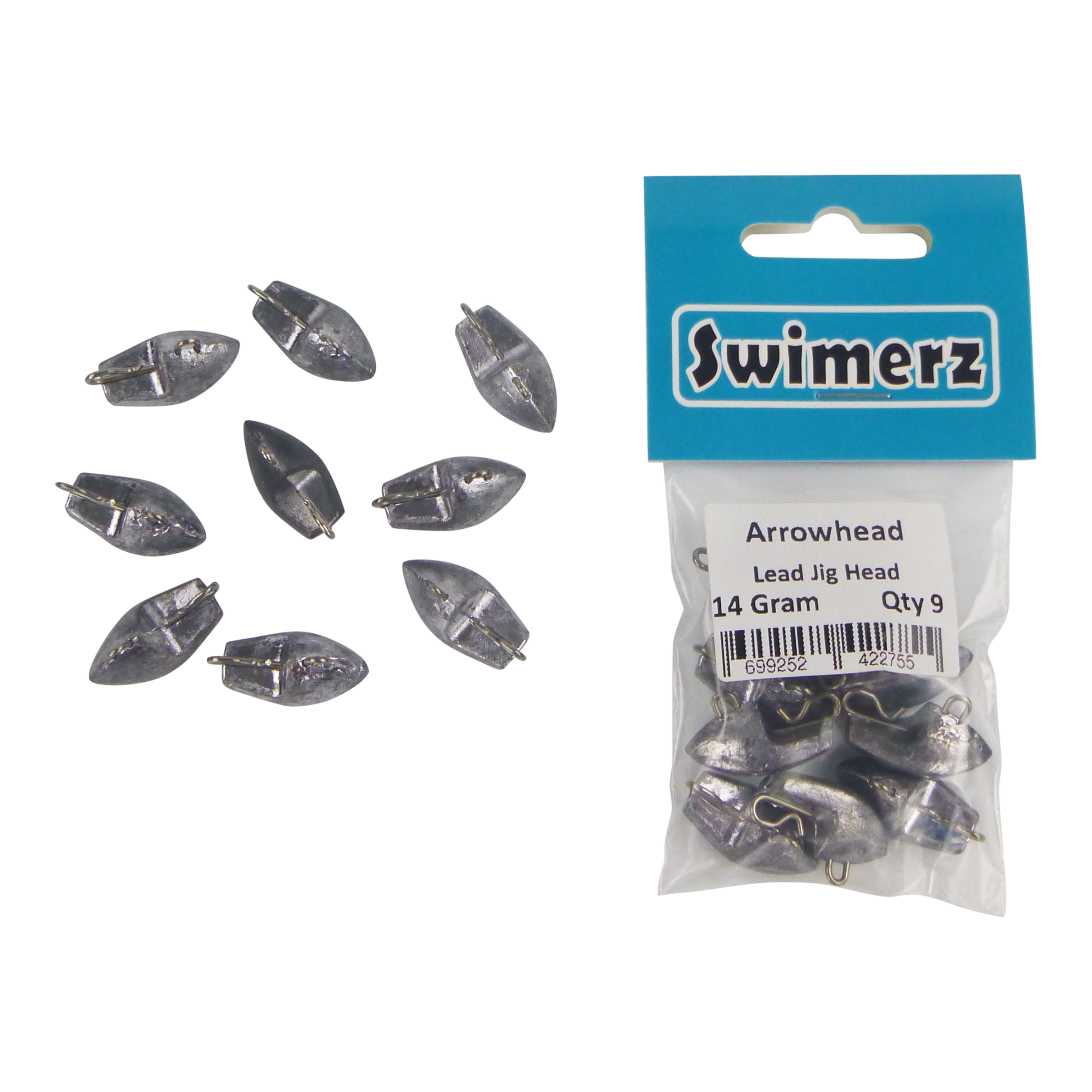 Swimerz 14gm Arrowhead Jig Head, 1/2oz, Lead, Qty 10 V658-93MC000471003