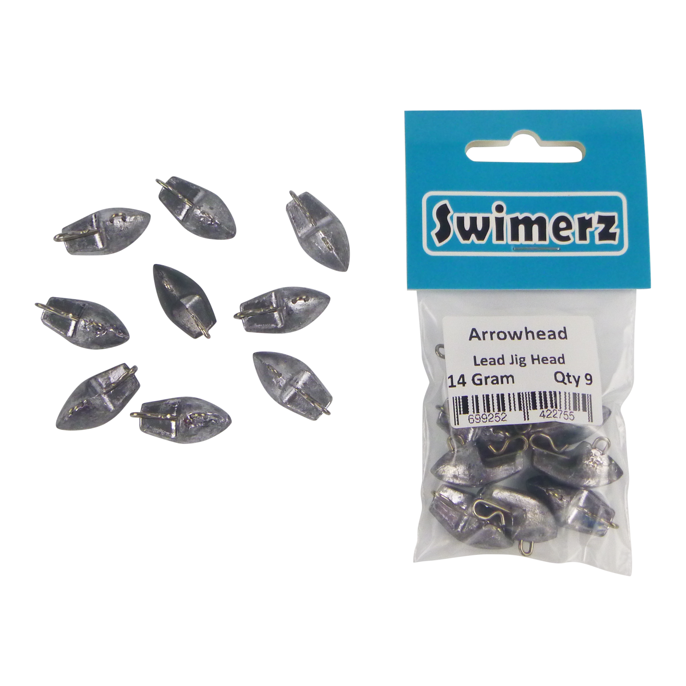 Swimerz 14gm Arrowhead Jig Head, 1/2oz, Lead, Qty 10 V658-93MC000471003