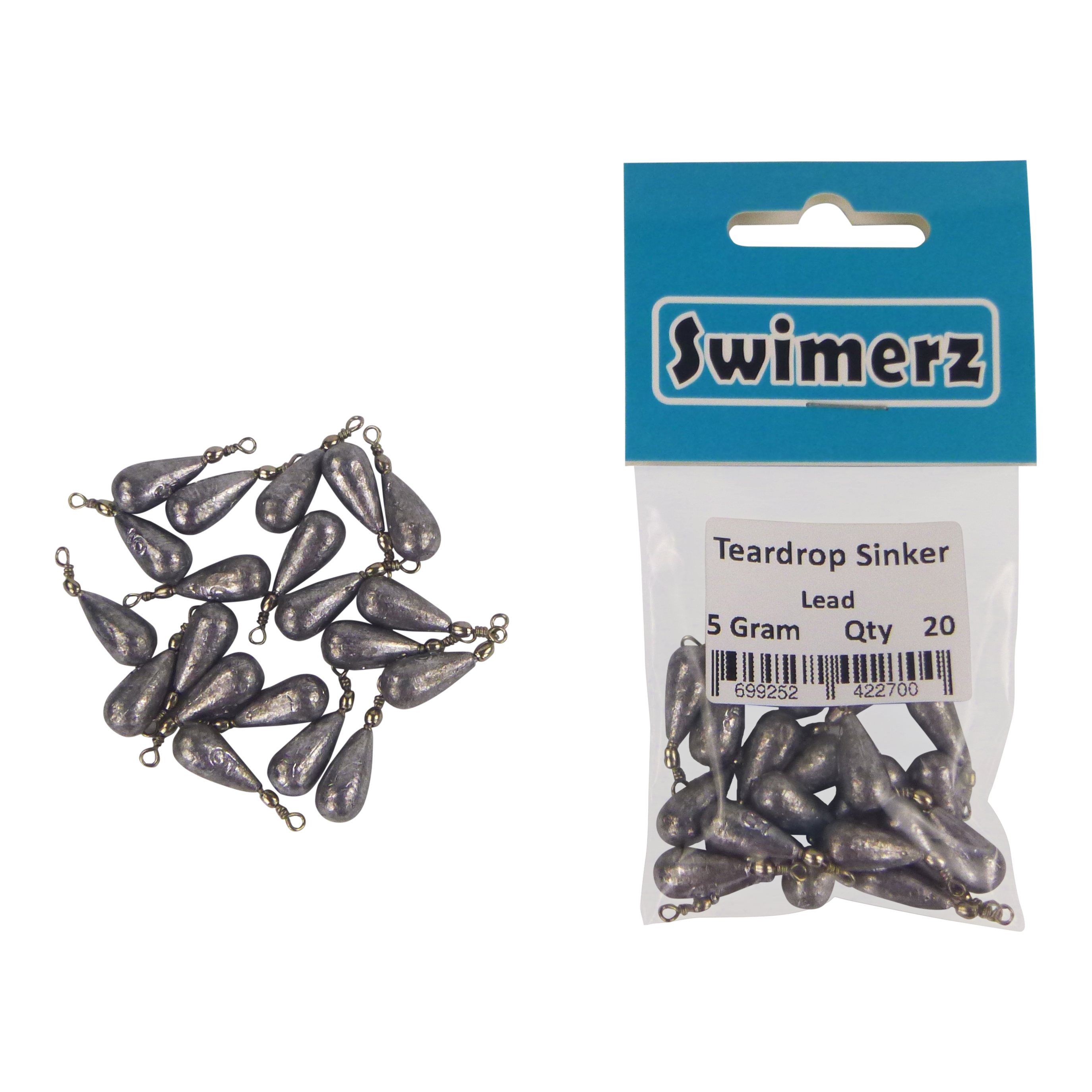 Swimerz 5gm Teardrop Sinker, Lead, 20 pack V658-93MC000472001