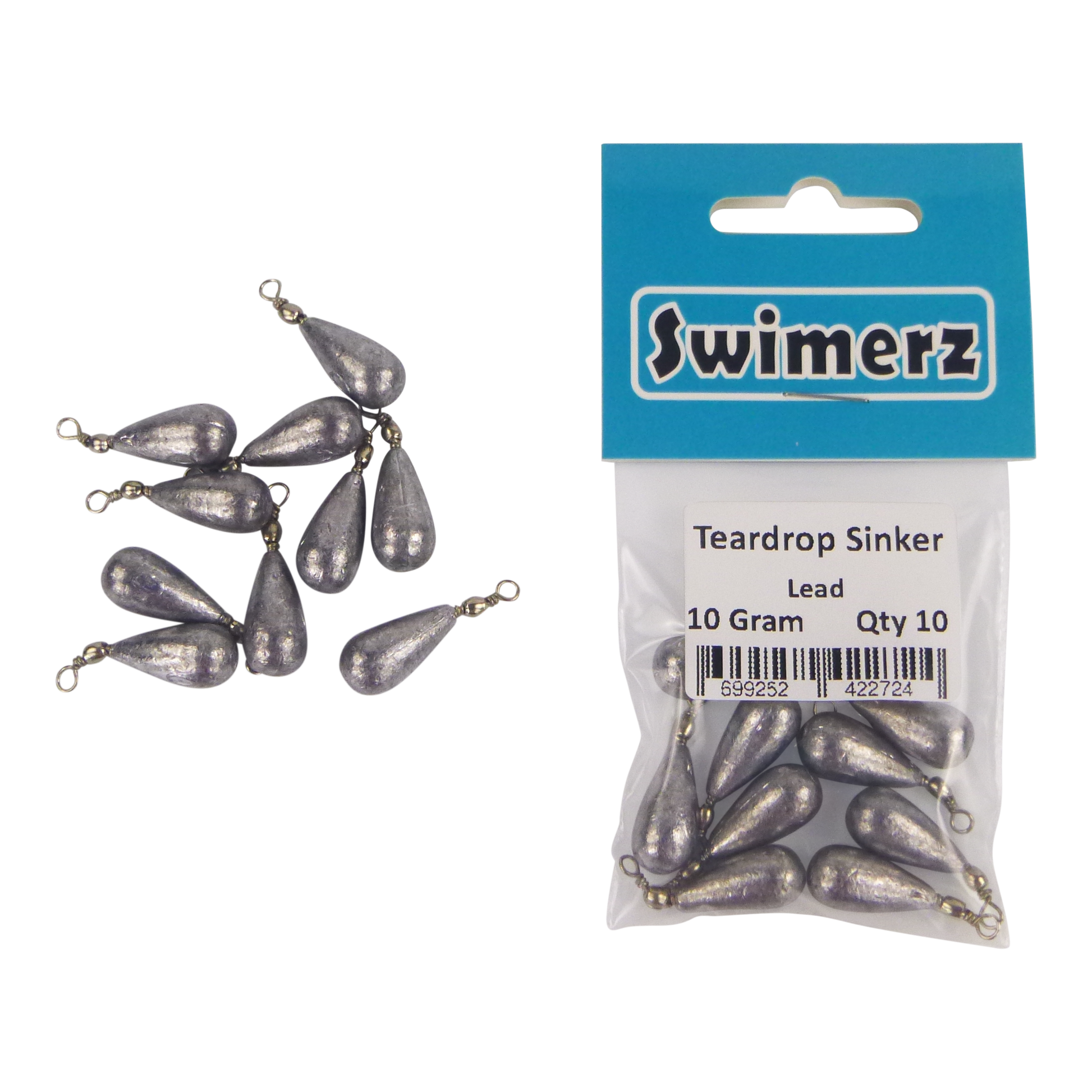 Swimerz 10gm Teardrop Sinker, Lead, 10 pack V658-93MC000472003