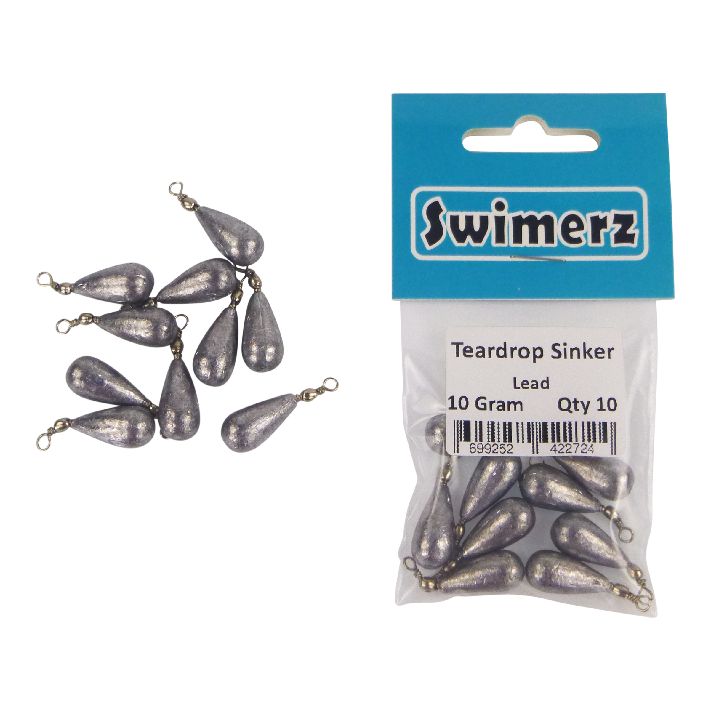 Swimerz 10gm Teardrop Sinker, Lead, 10 pack V658-93MC000472003