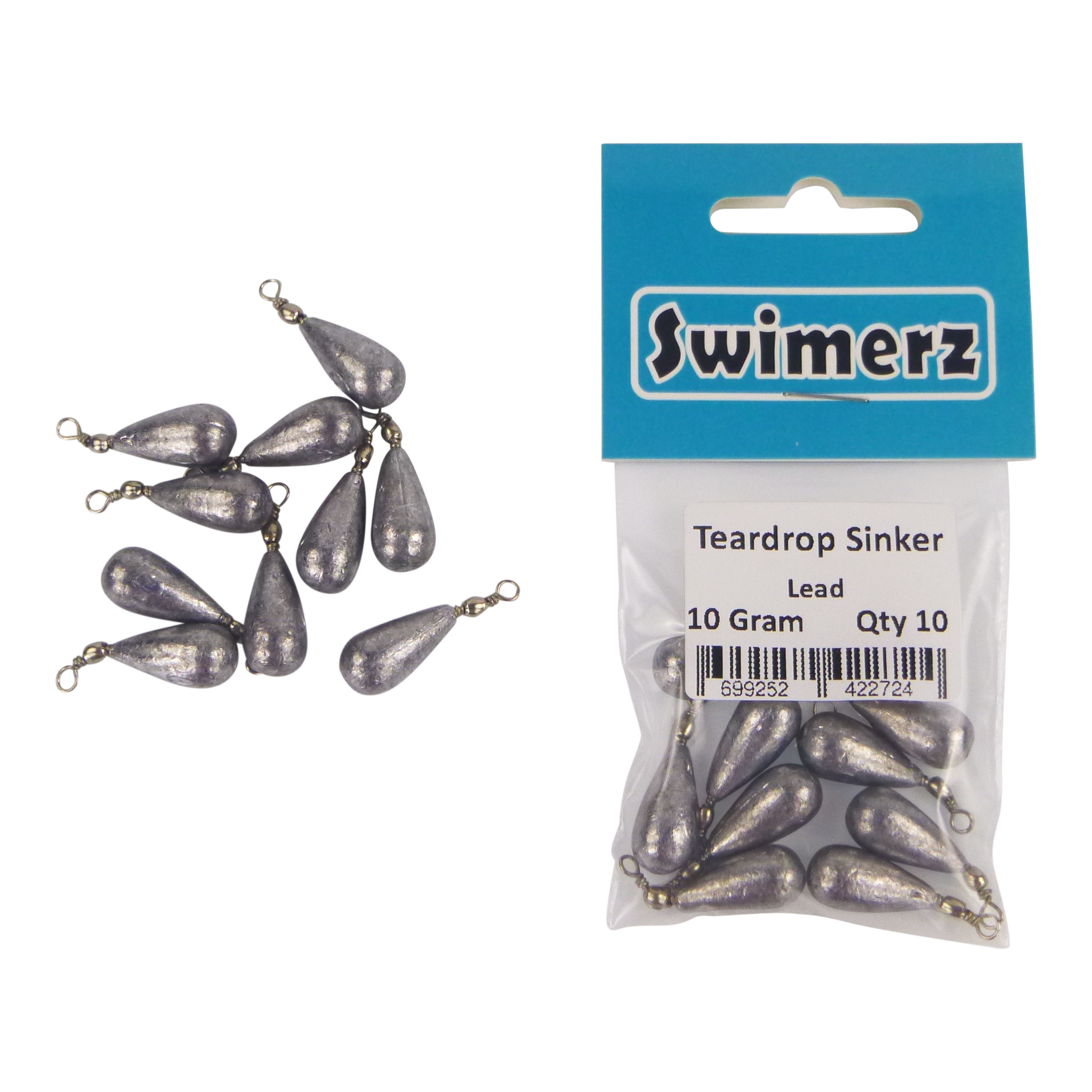 Swimerz 10gm Teardrop Sinker, Lead, 10 pack V658-93MC000472003
