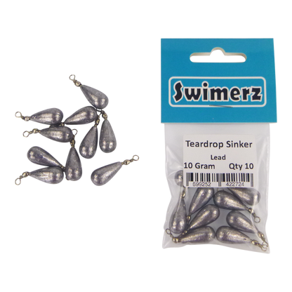 Swimerz 10gm Teardrop Sinker, Lead, 10 pack V658-93MC000472003