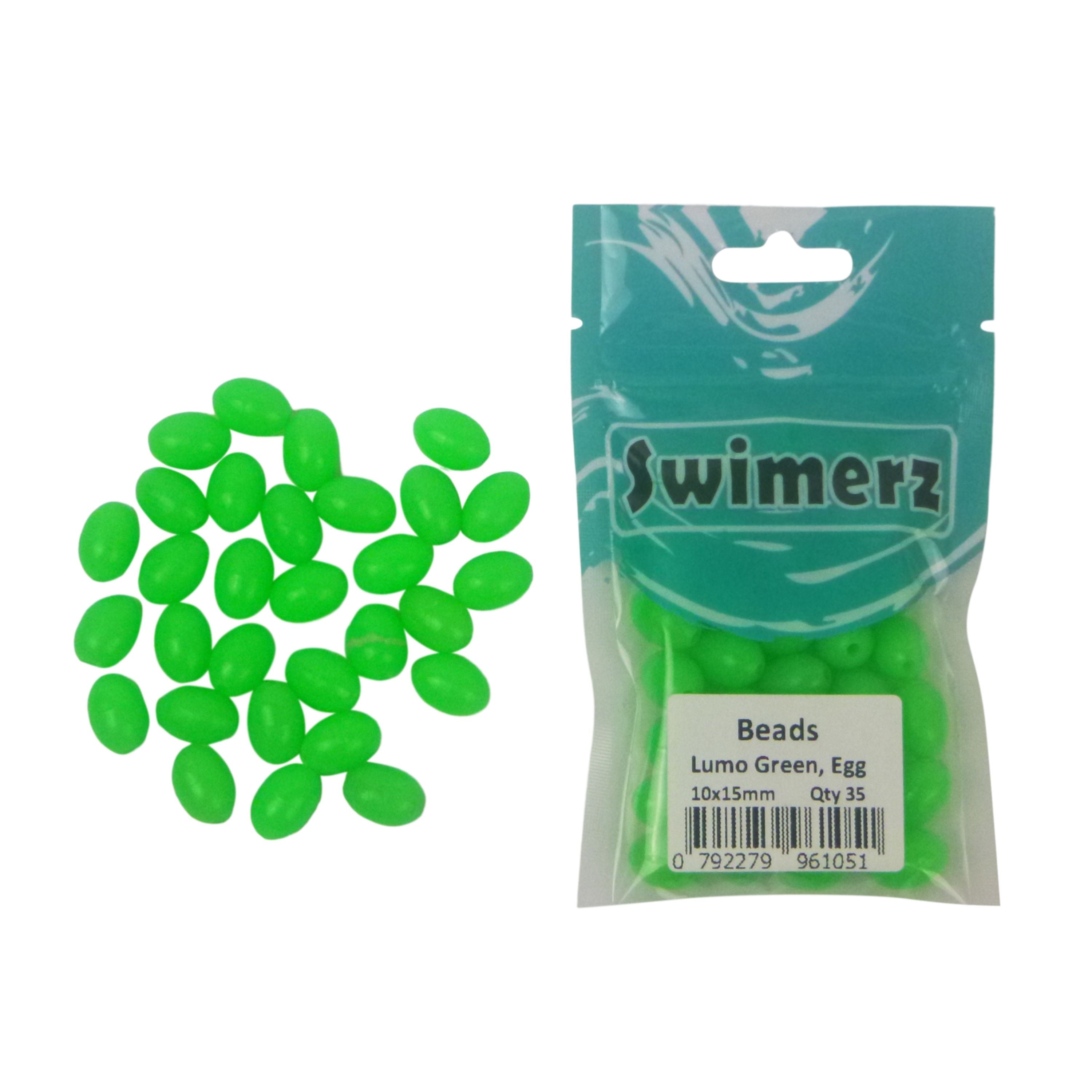 Swimerz Beads, 6.4mmWx8.3mmL, Lumo Green Egg, 50 pack V658-93MC000490360
