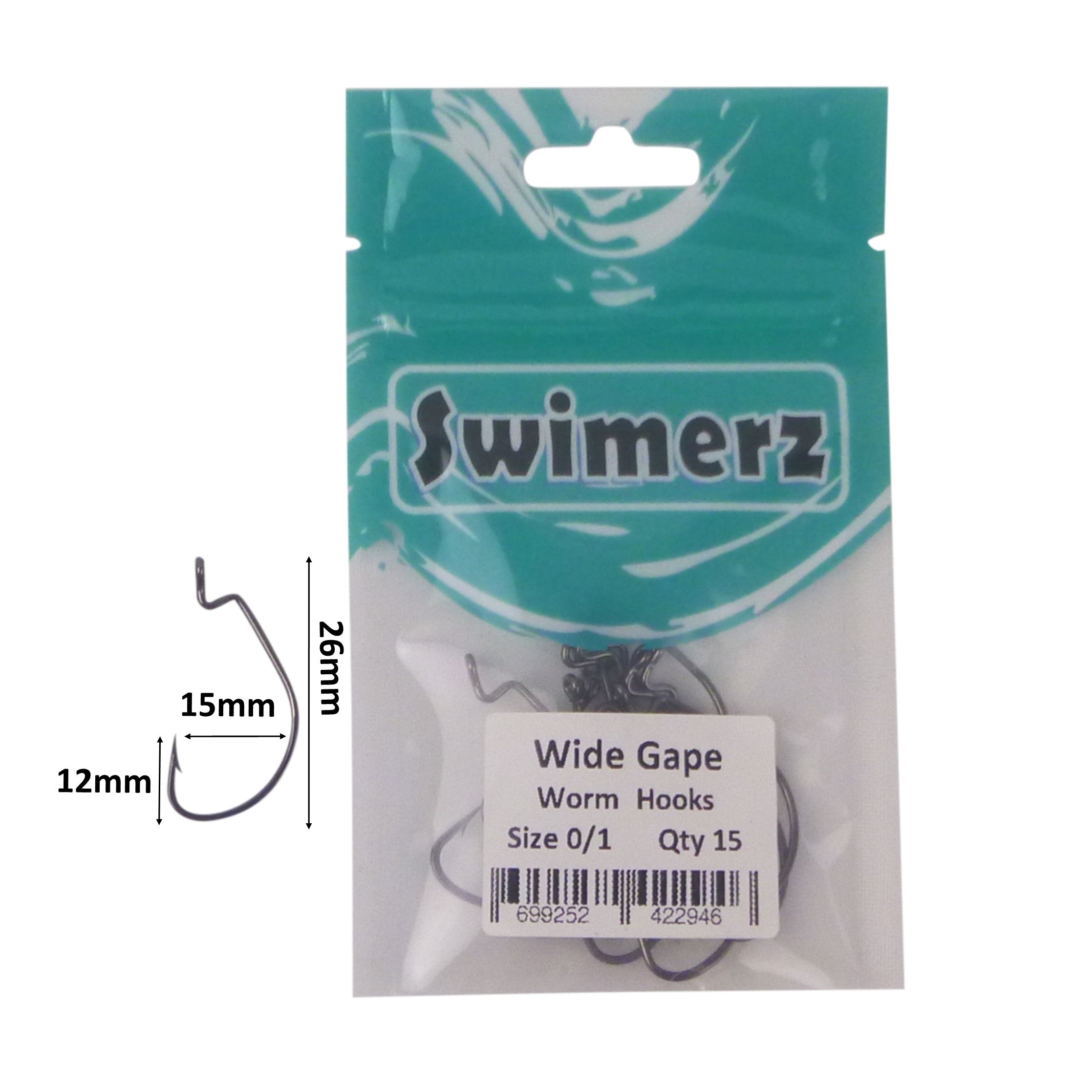Swimerz 0/1 Wide Gape Worm Hook 15 Pack V658-93MC000520001
