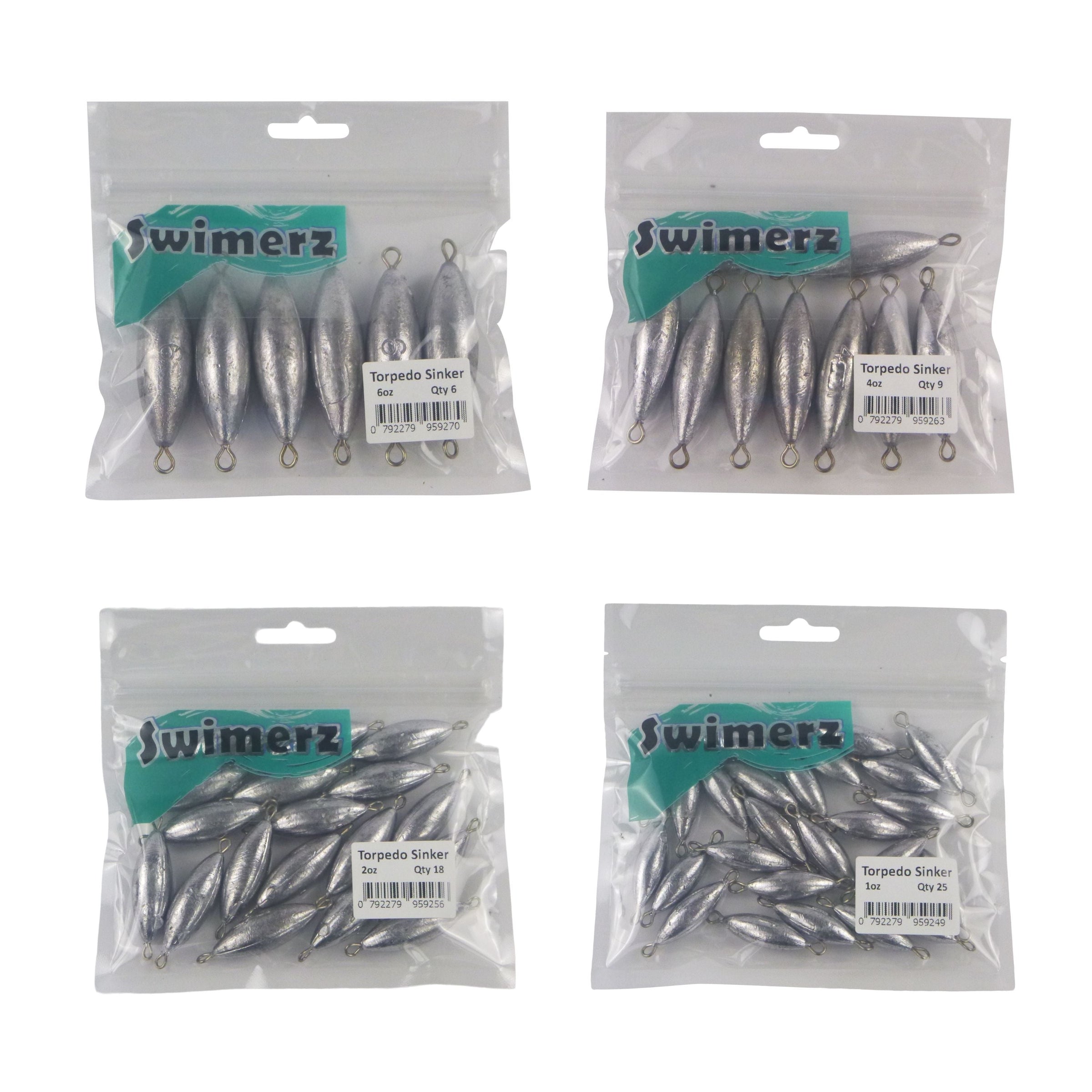 Swimerz Bulk Pack Torpedo Trolling Sinker, 4 sizes, Qty 58 V658-93MC000642010