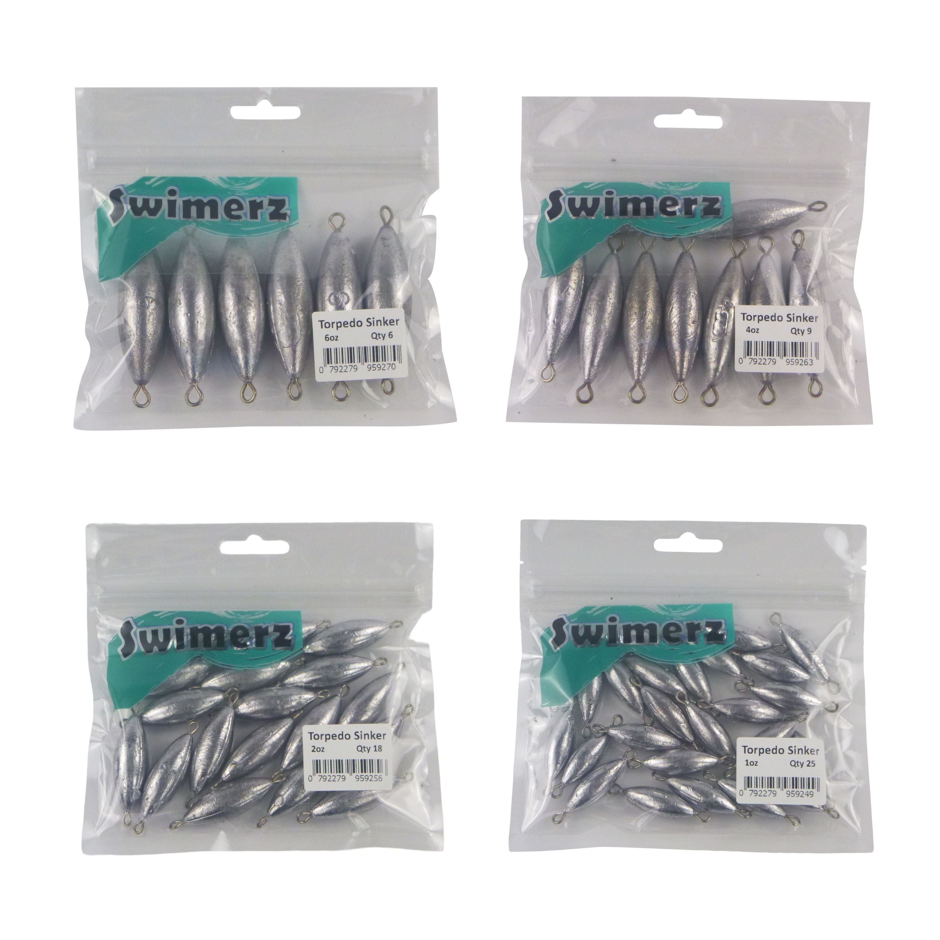 Swimerz Bulk Pack Torpedo Trolling Sinker, 4 sizes, Qty 58 V658-93MC000642010