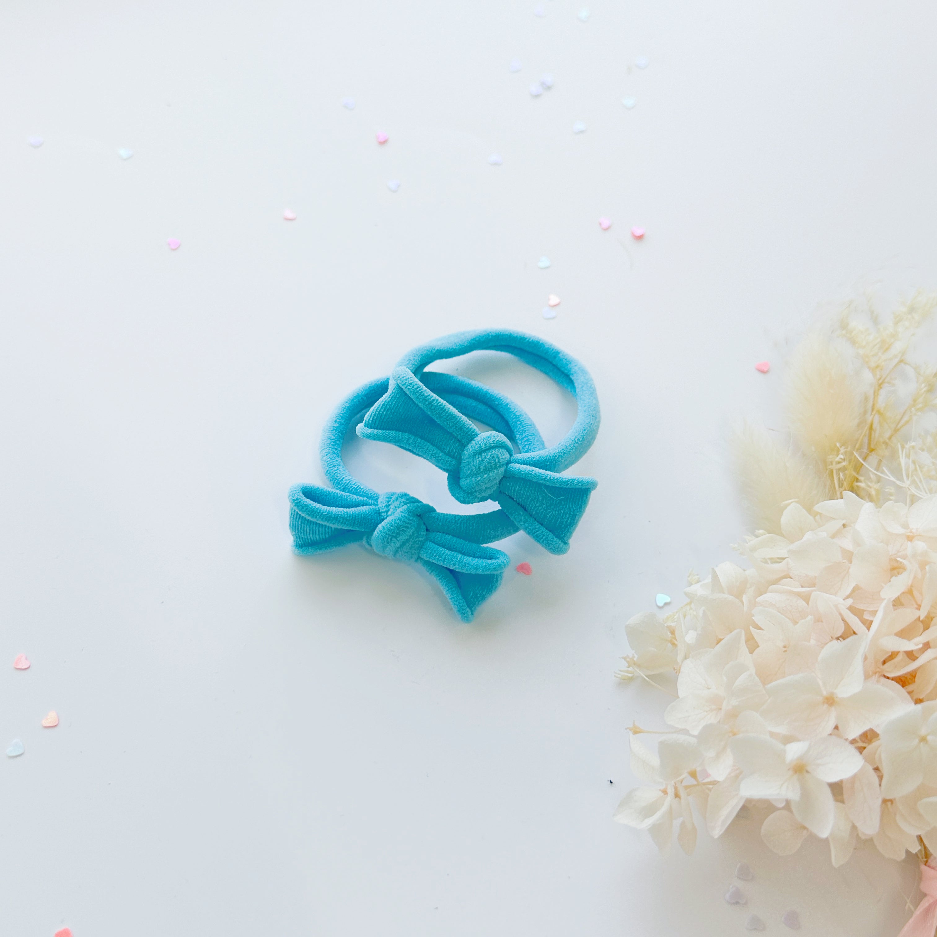 Handmade Simple Bow metal free hair ties -Sky - 1 Pairs - Bright Pink V659-HT-METALFREE-BOW-1P-BRIGHTPINK