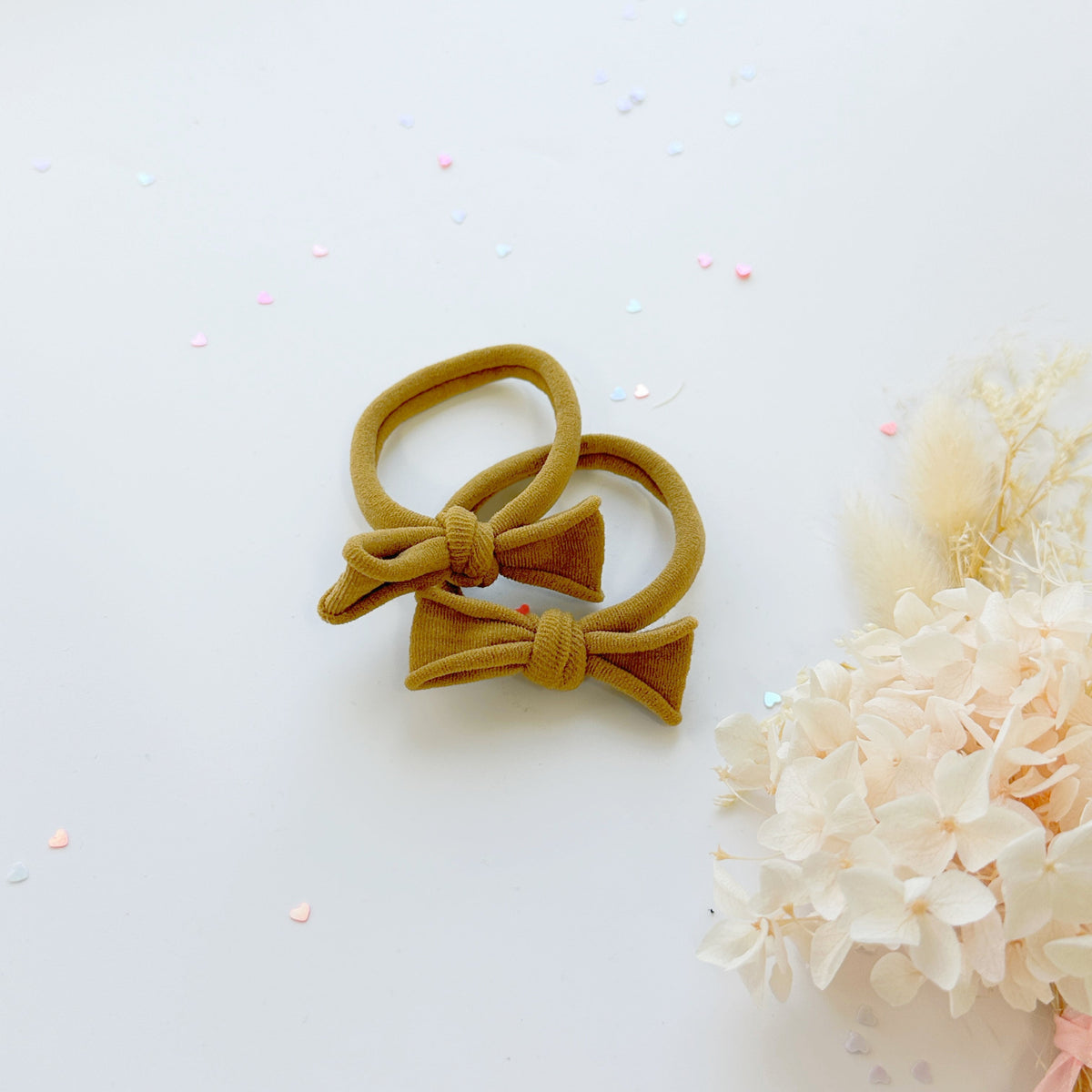 Handmade Simple Bow metal free hair ties -Mustard - 1 Pairs - Grey V659-HT-METALFREE-BOW-1P-GREY